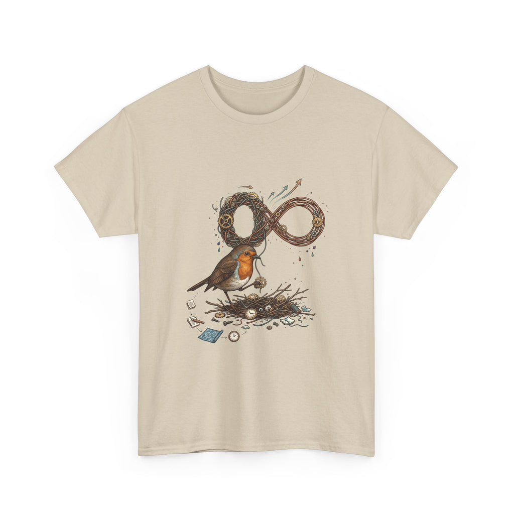 Robin & Infinity Symbol Tee — Nature-Inspired Bird Nest Graphic Shirt idk