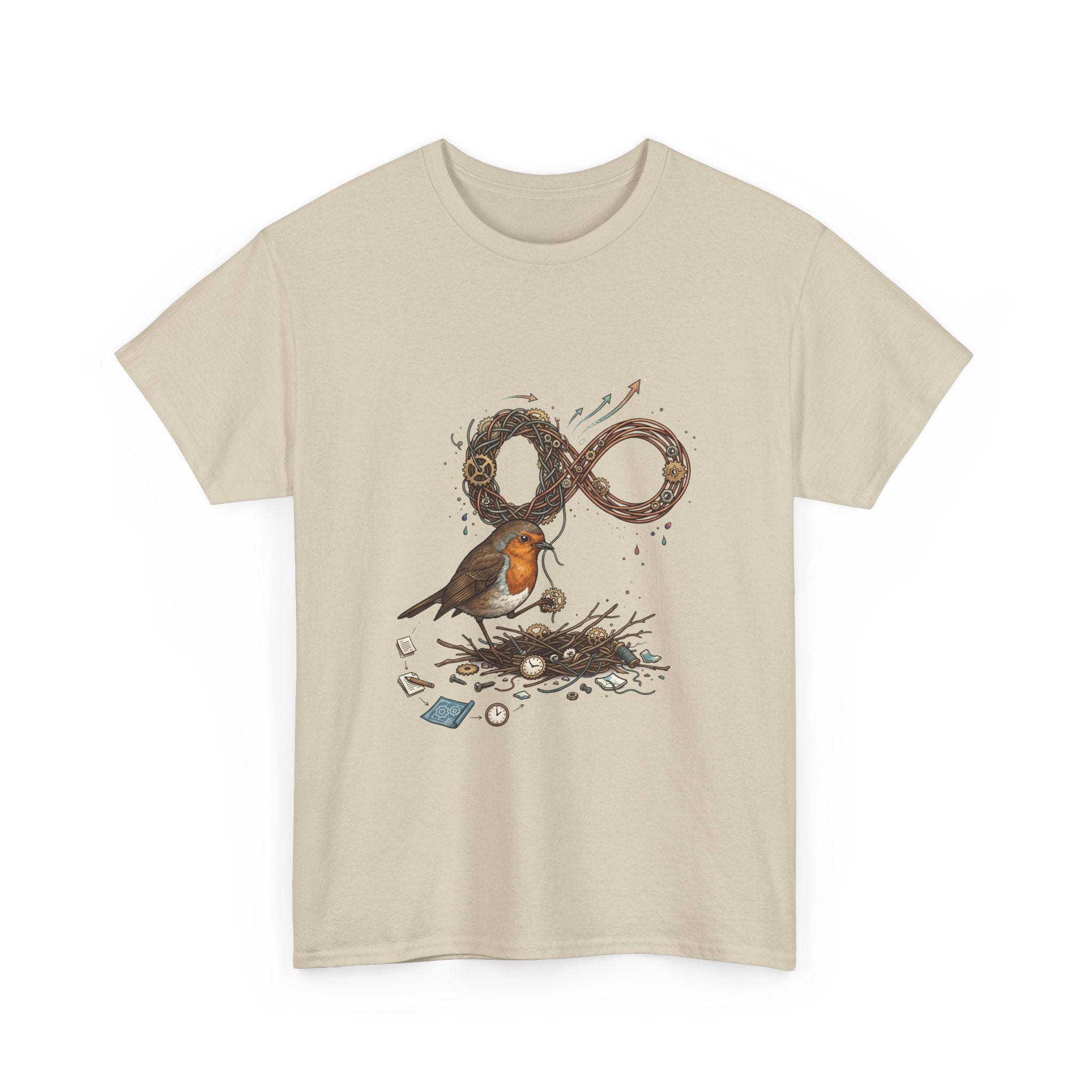 Robin & Infinity Symbol Tee — Nature-Inspired Bird Nest Graphic Shirt idk