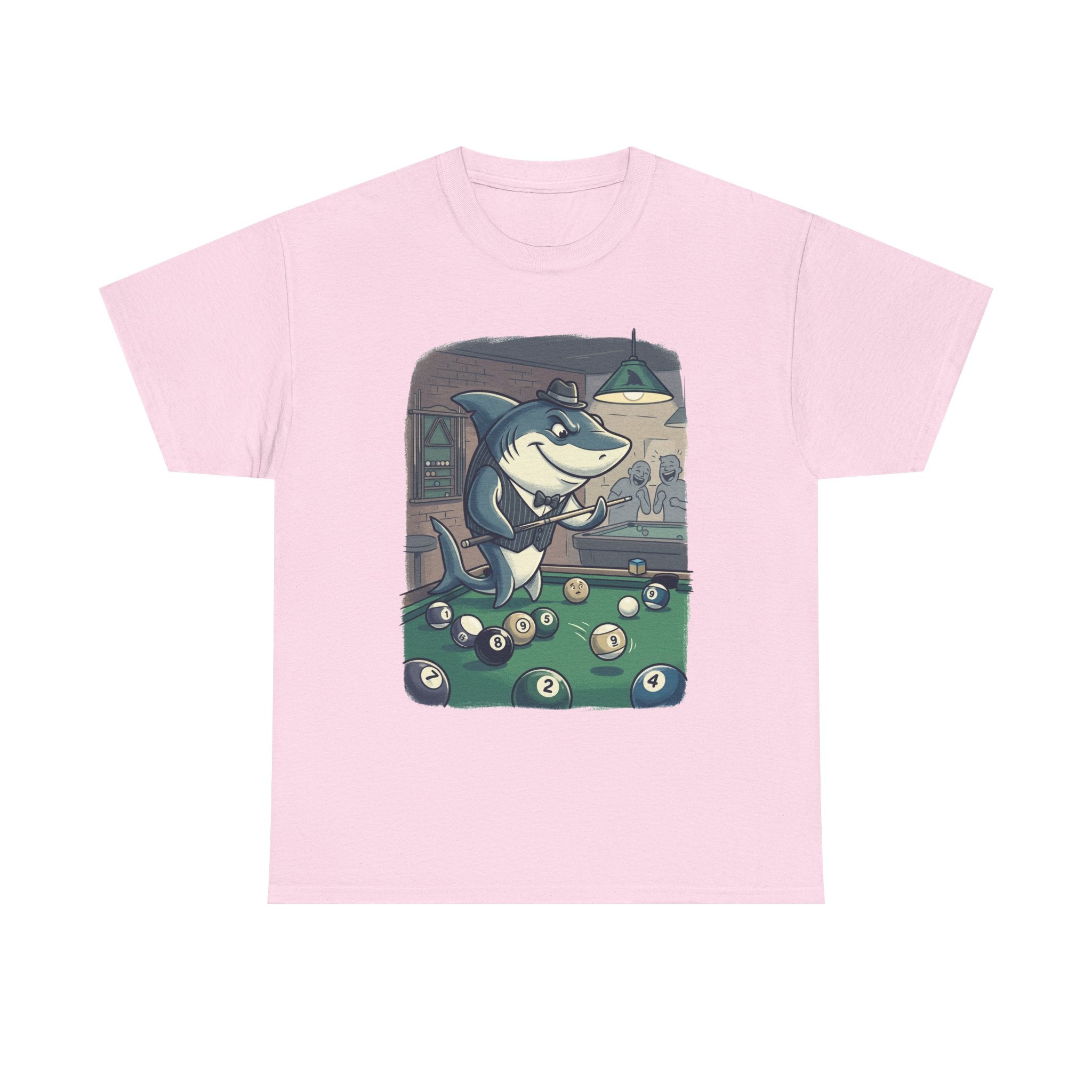 Shark Playing Pool T-Shirt – Funny Billiards Cartoon Tee