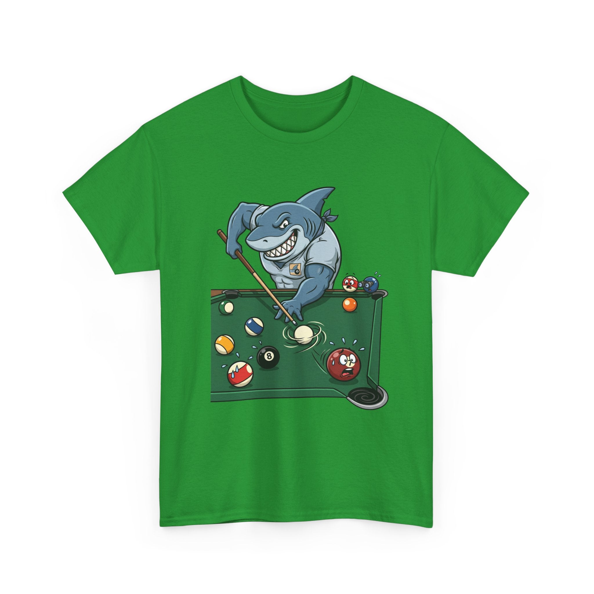 Shark Playing Pool T‑Shirt — Funny Billiards Shark Graphic Tee