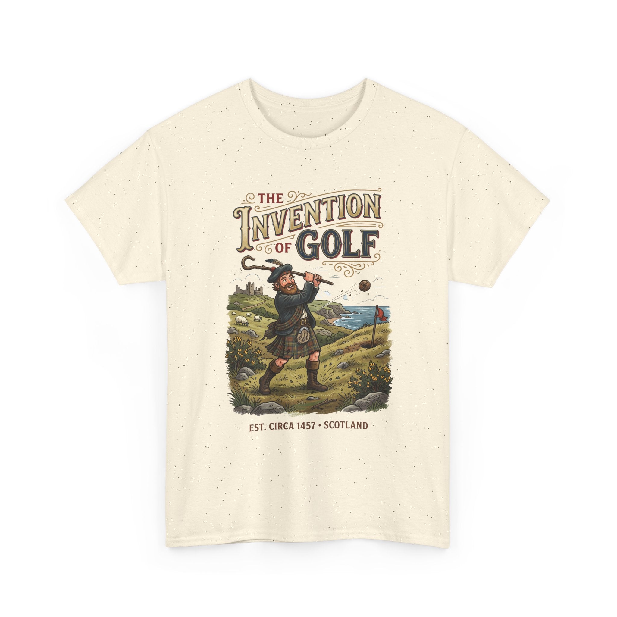 Golf T-Shirt — "The Invention of Golf" Vintage Scotland Design