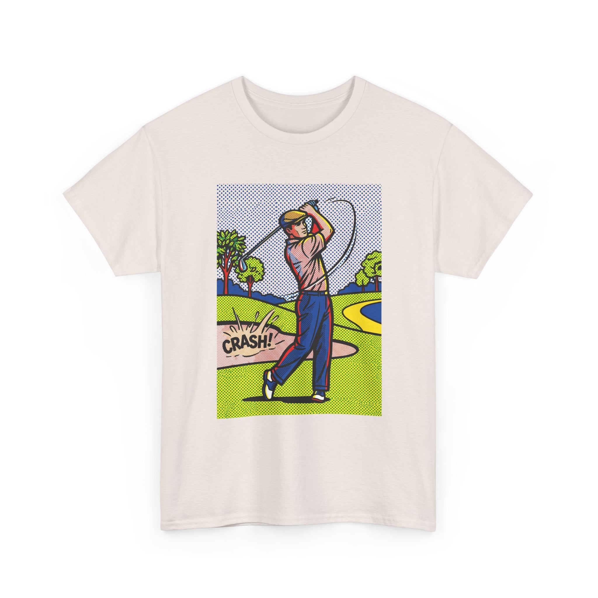 Golf Swing Pop Art T-Shirt — Vintage Comic 'Crash!' Graphic Tee