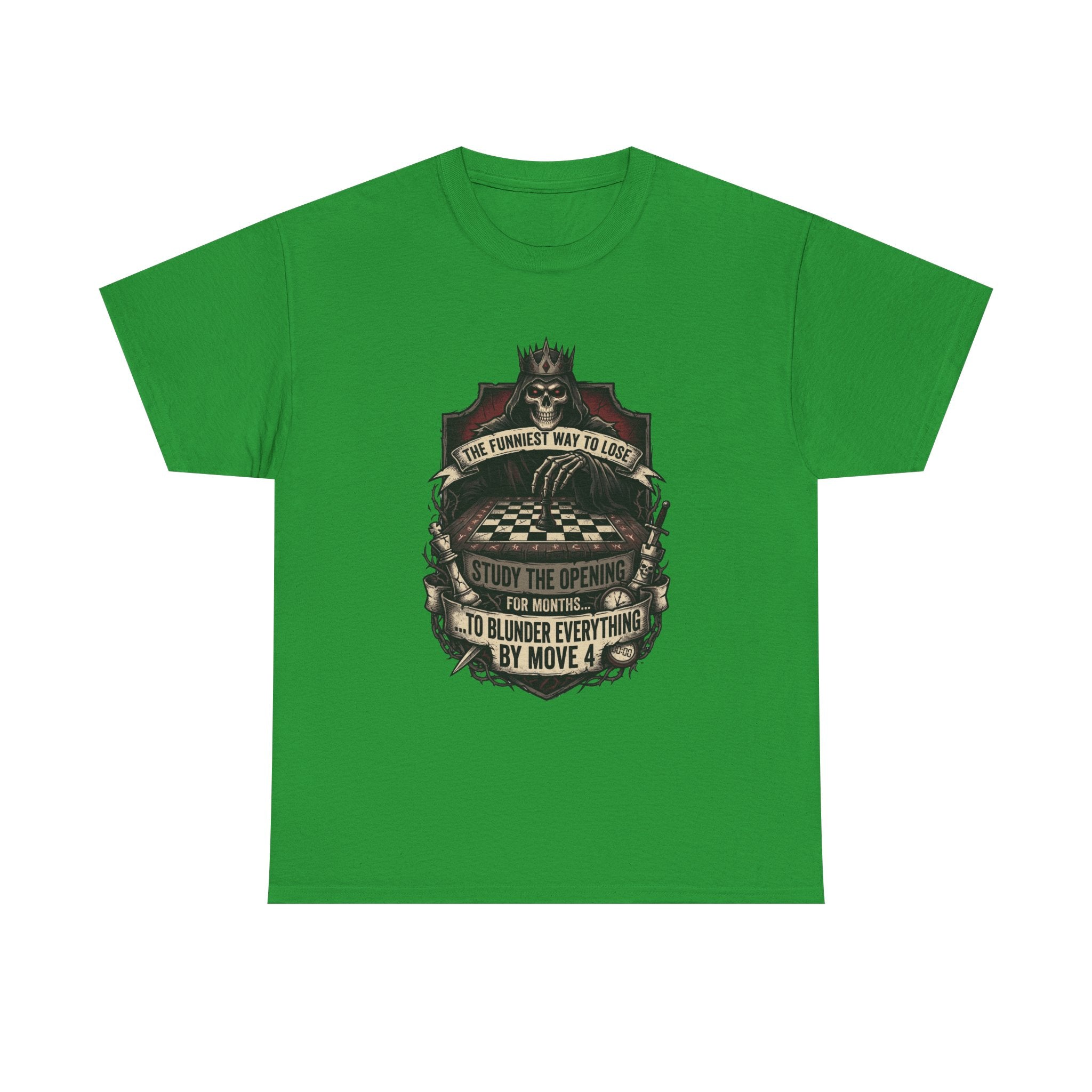 Chess Lover T-Shirt — "Study the Opening... Blunder Everything by Move 4" Vintage Chess Tee