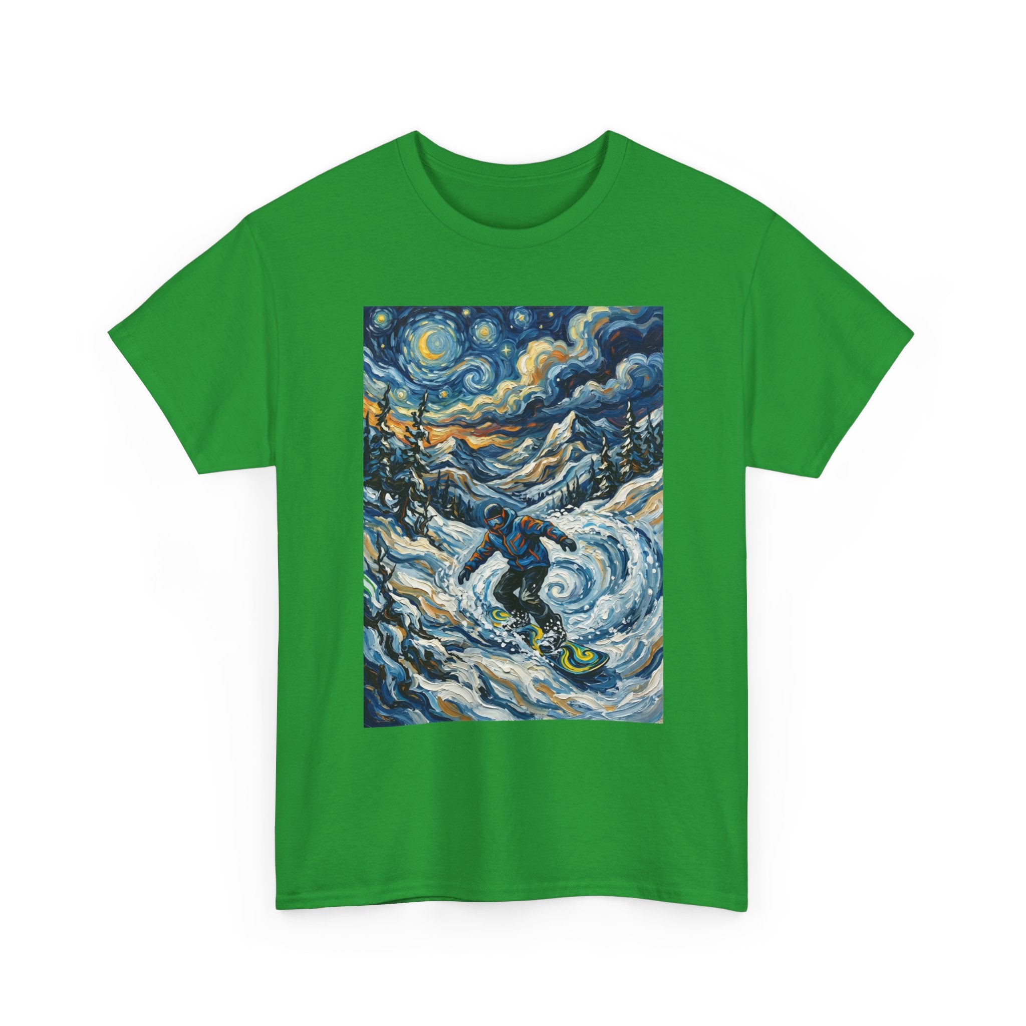 Snowboarder Van Gogh Style Tee — Starry Night Snowboarding Graphic Shirt