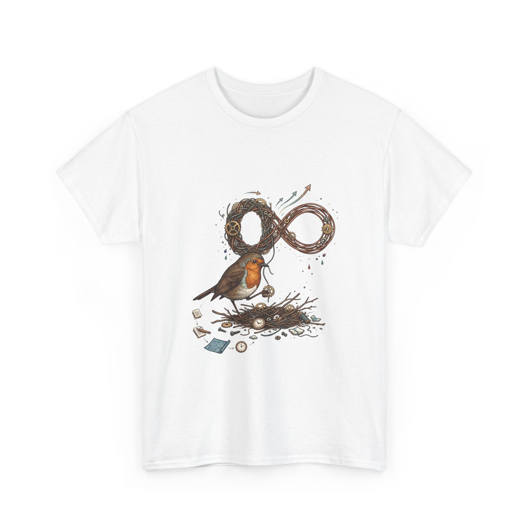 Robin & Infinity Symbol Tee — Nature-Inspired Bird Nest Graphic Shirt idk