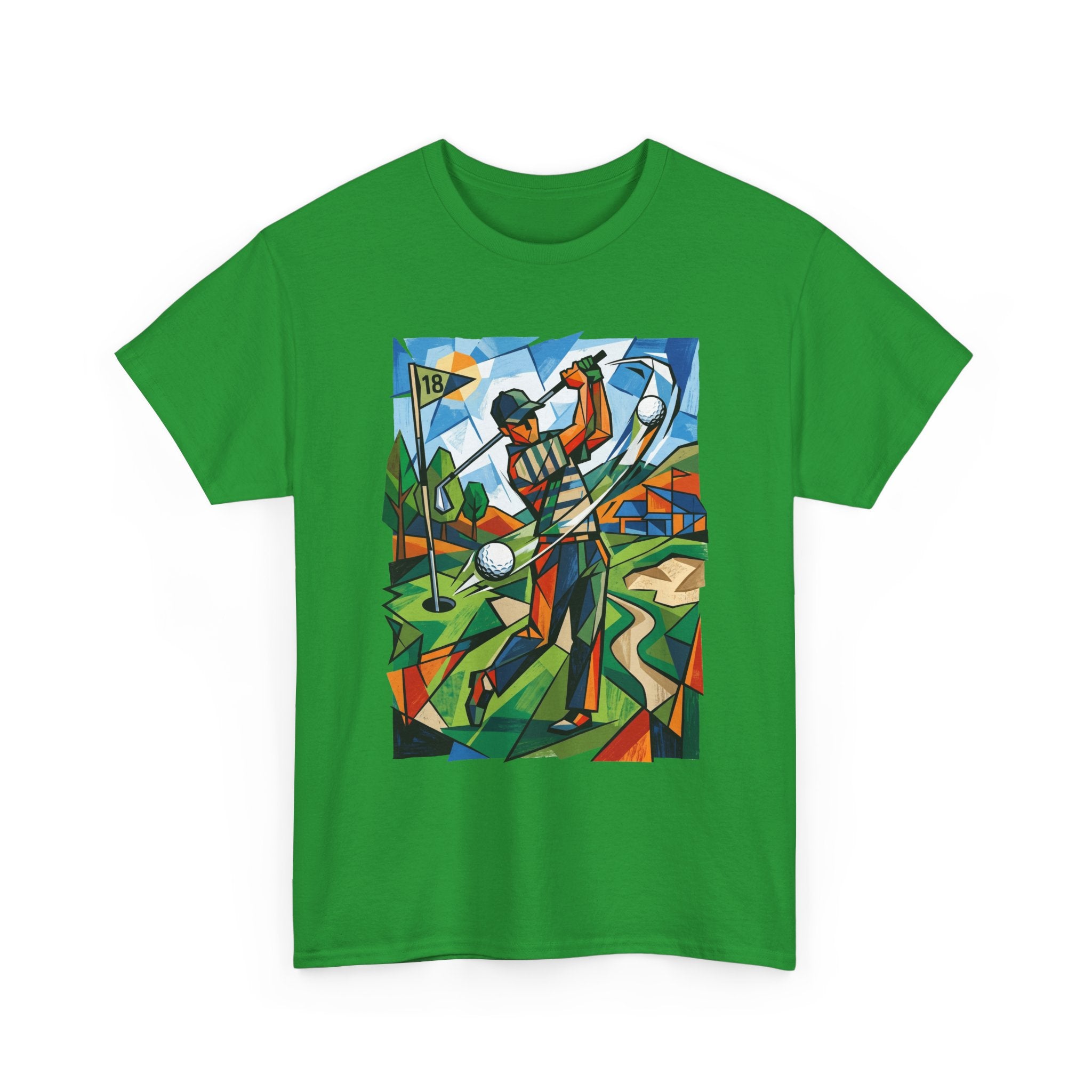 Golf Swing Art T-Shirt — Colorful Cubist Golfer Graphic Tee