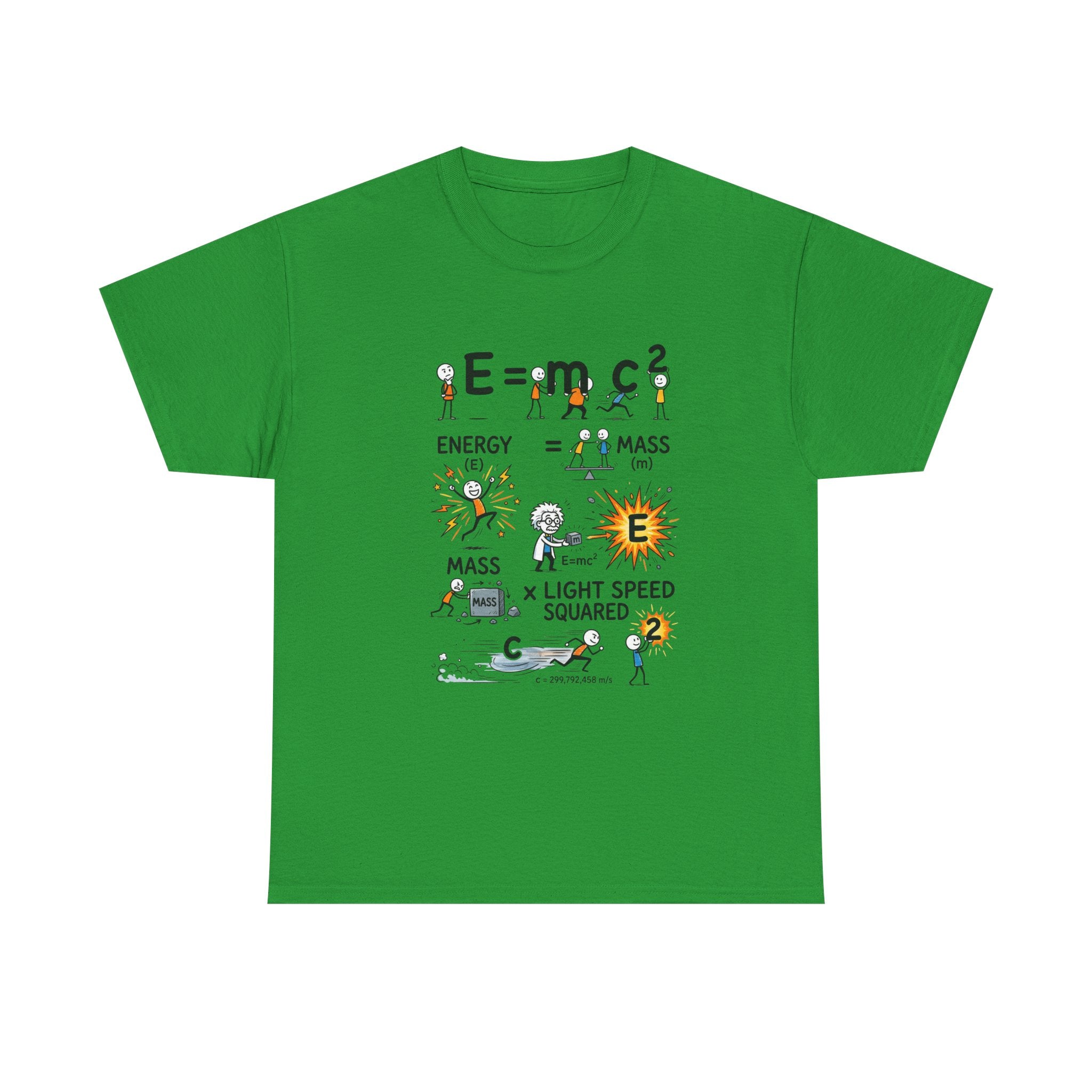 E=mc2 Cartoon Science T-Shirt — Funny Physics Diagram Tee for Students & Teachers