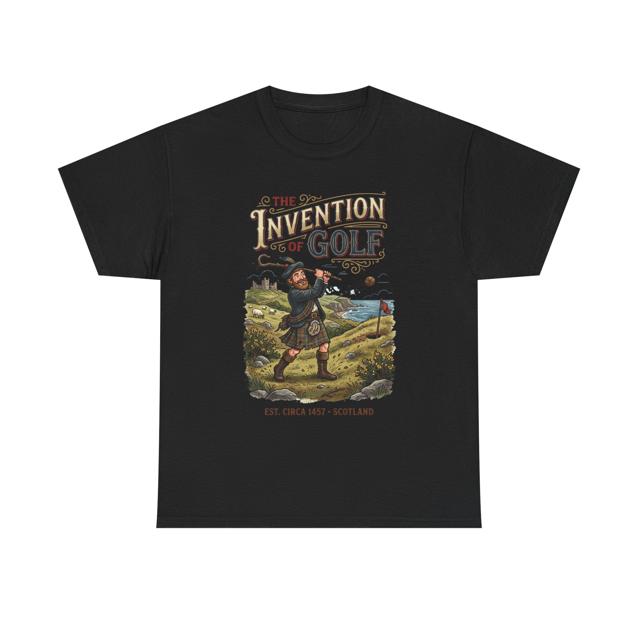 Golf T-Shirt — "The Invention of Golf" Vintage Scotland Design