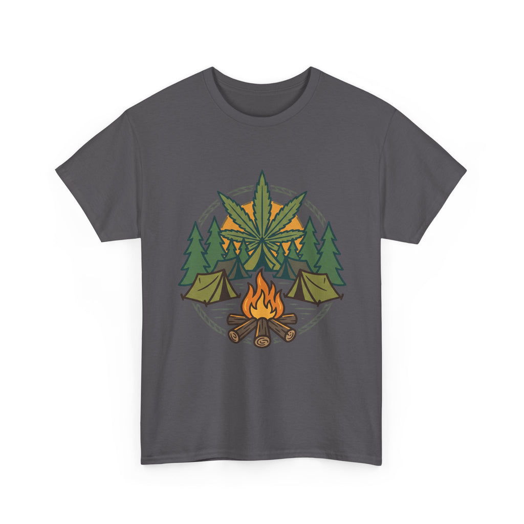 Camping Cannabis T‑Shirt – Outdoorsy Weed Leaf Campfire Graphic Tee