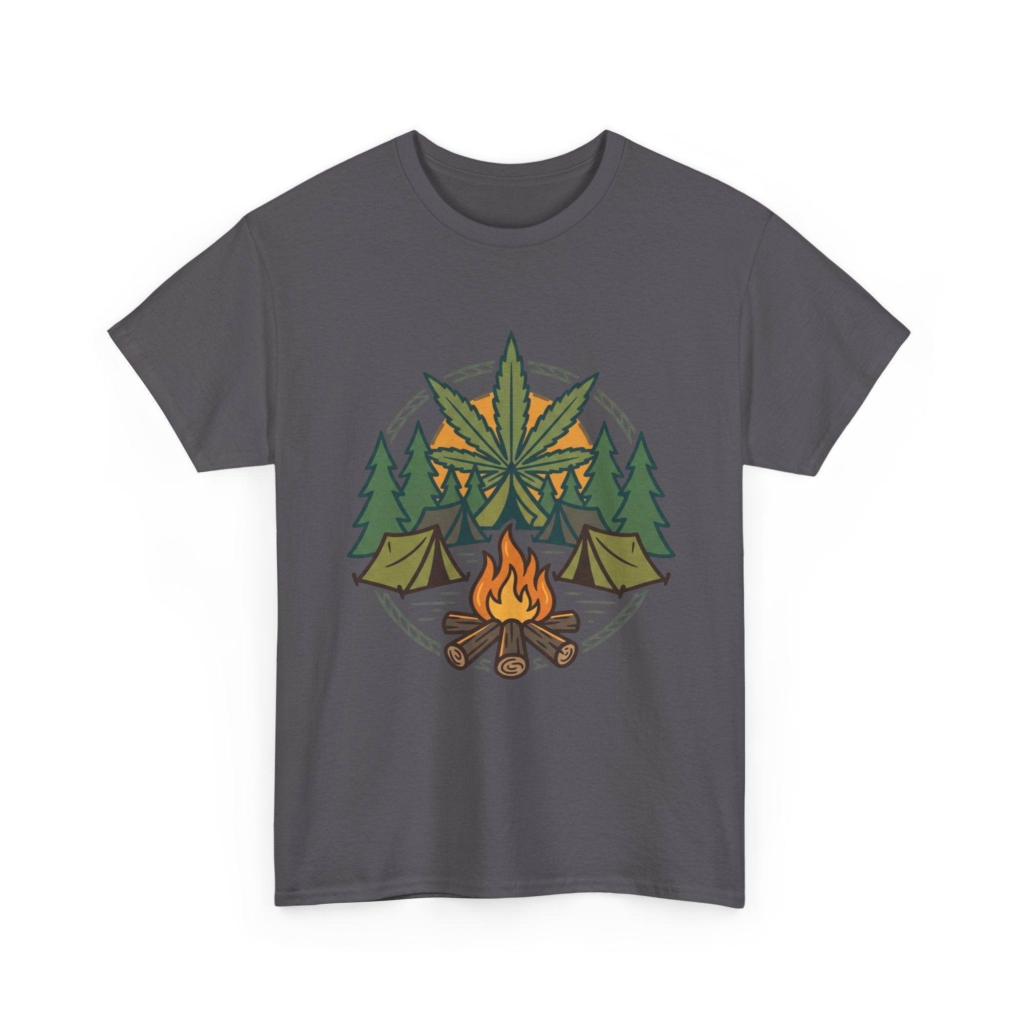 Camping Cannabis T‑Shirt – Outdoorsy Weed Leaf Campfire Graphic Tee