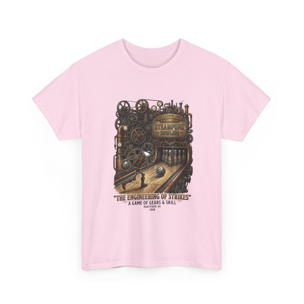 Steampunk Bowling T-Shirt — "The Engineering of Strikes" Vintage Gears Design