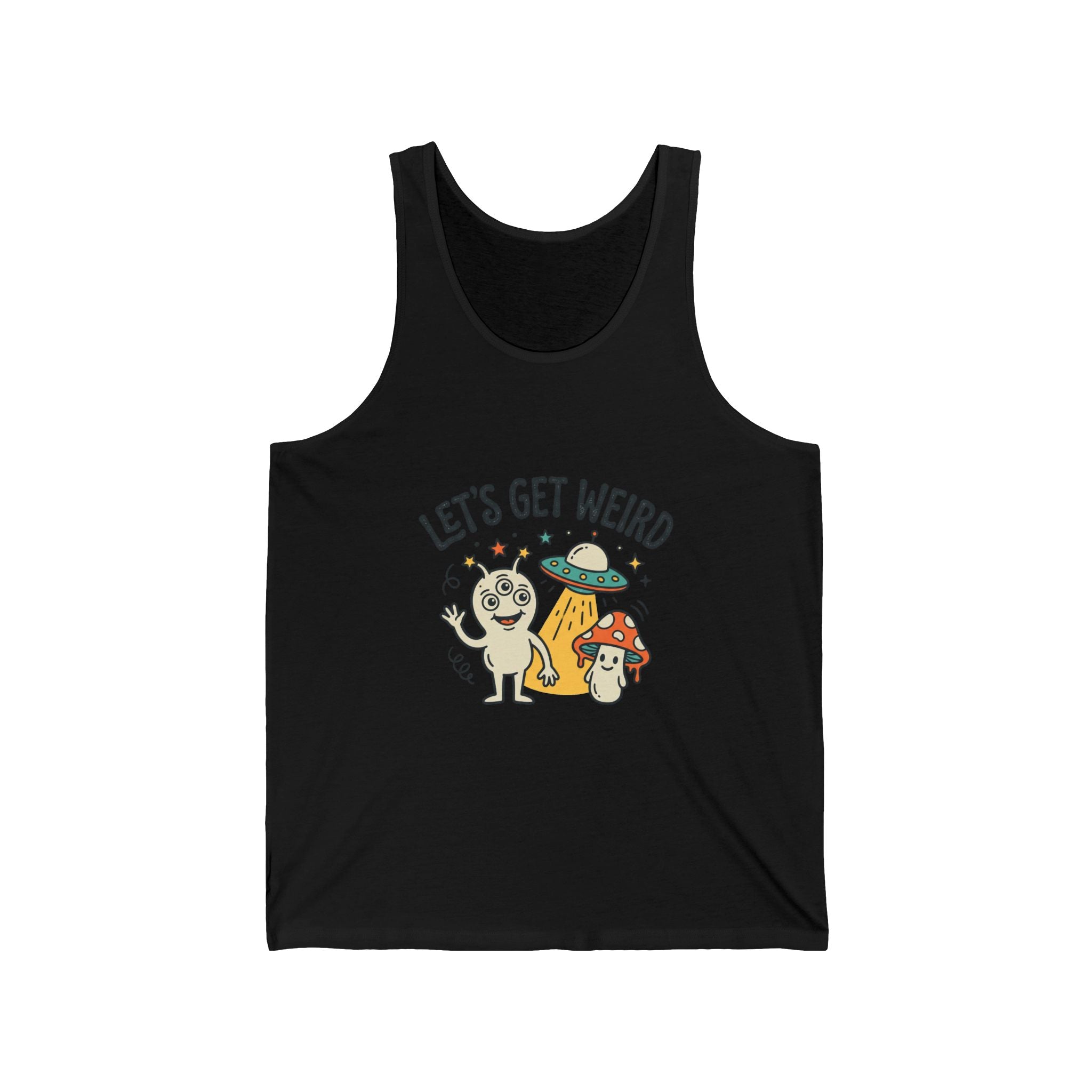 Let’s Get Weird Tank Top — Cute Psychedelic Pug & Mushroom Graphic Tank for Fun-Loving, Festival-Ready Folks