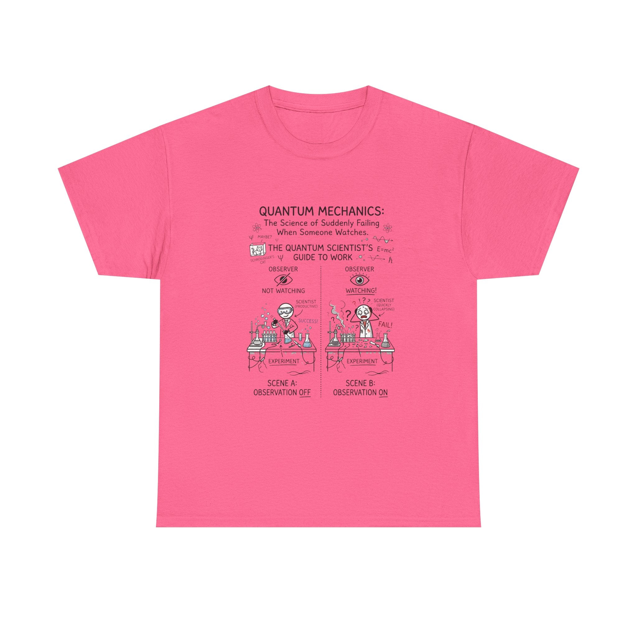 Quantum Mechanics Cartoon T‑Shirt — Funny Science Diagram Tee