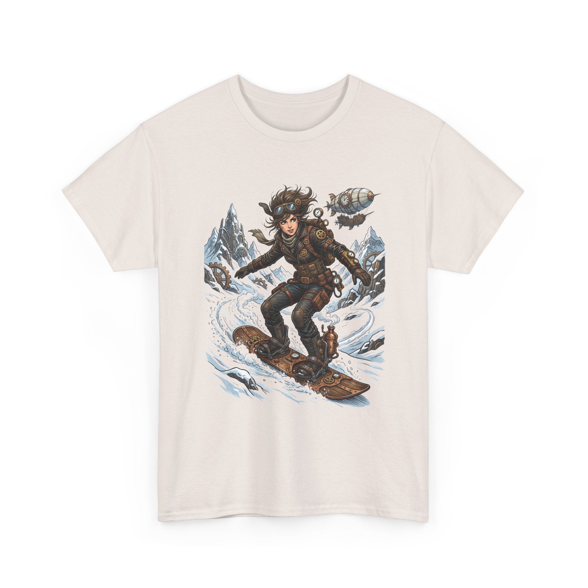 Steampunk Girl Snowboarder Graphic Tee — Winter Snowboarding Adventure Shirt