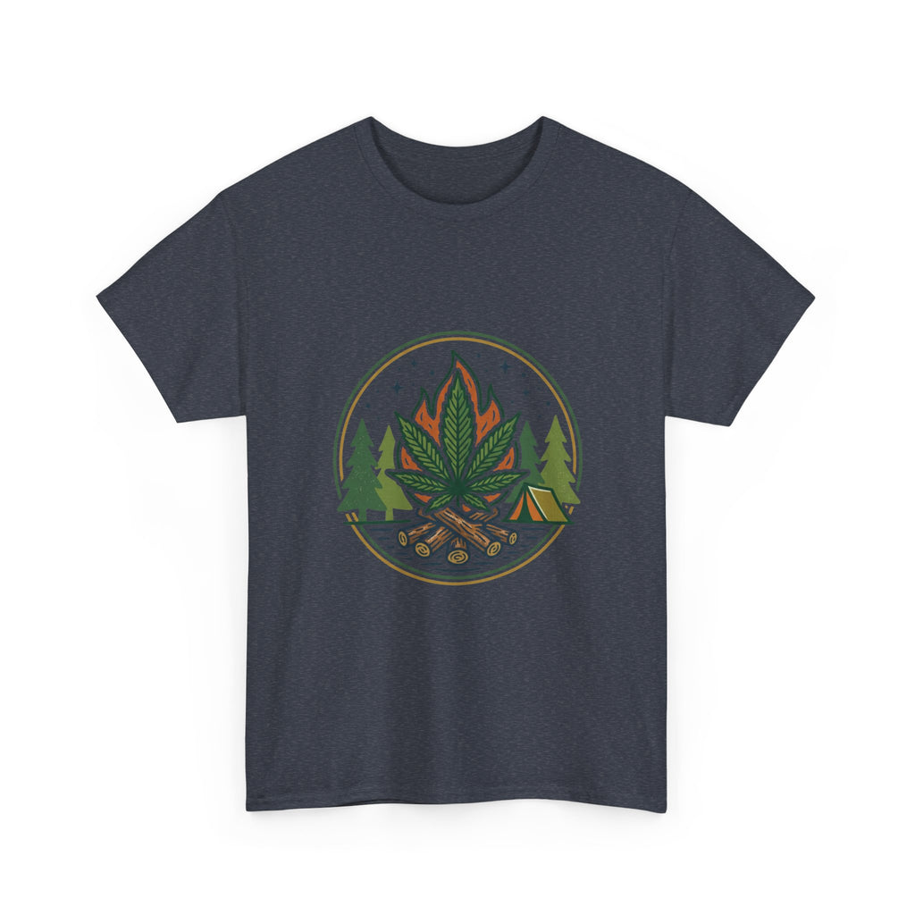 Cannabis Campfire Tee — Outdoor Weed Leaf Forest Graphic T-Shirt