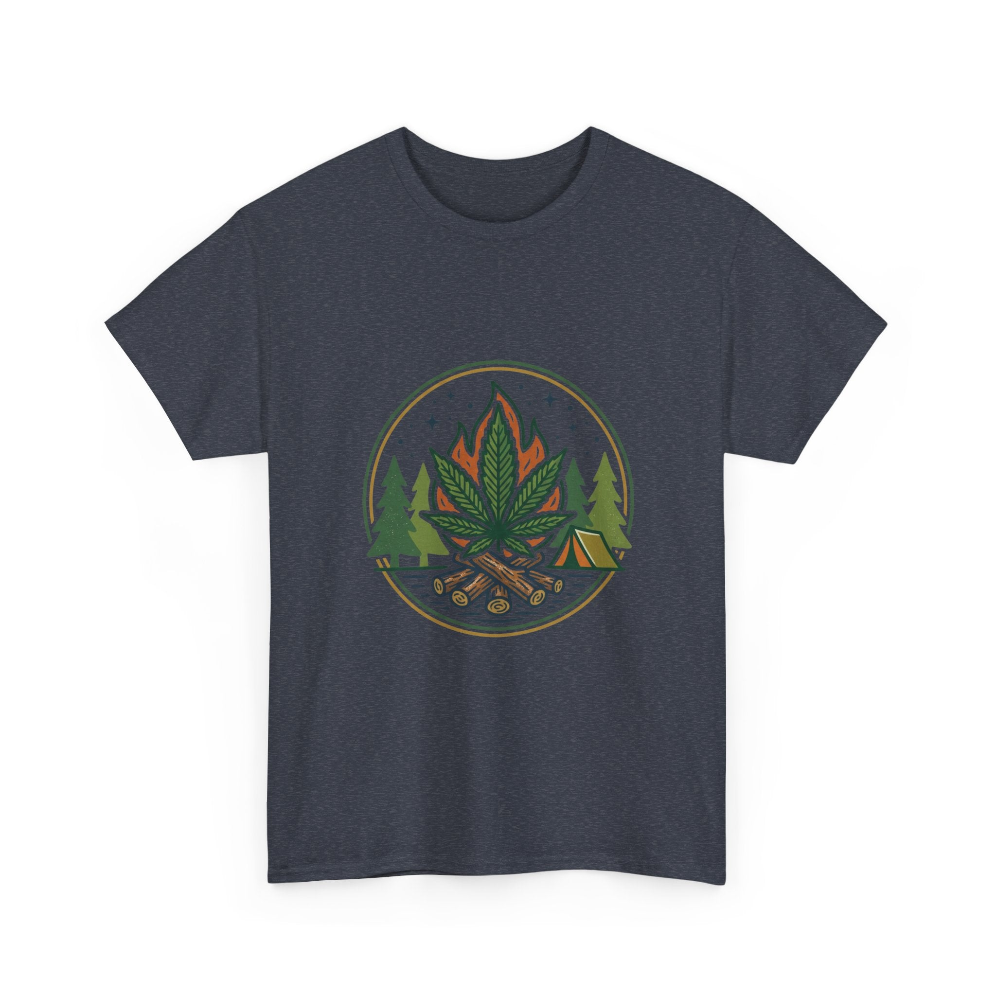 Cannabis Campfire Tee — Outdoor Weed Leaf Forest Graphic T-Shirt