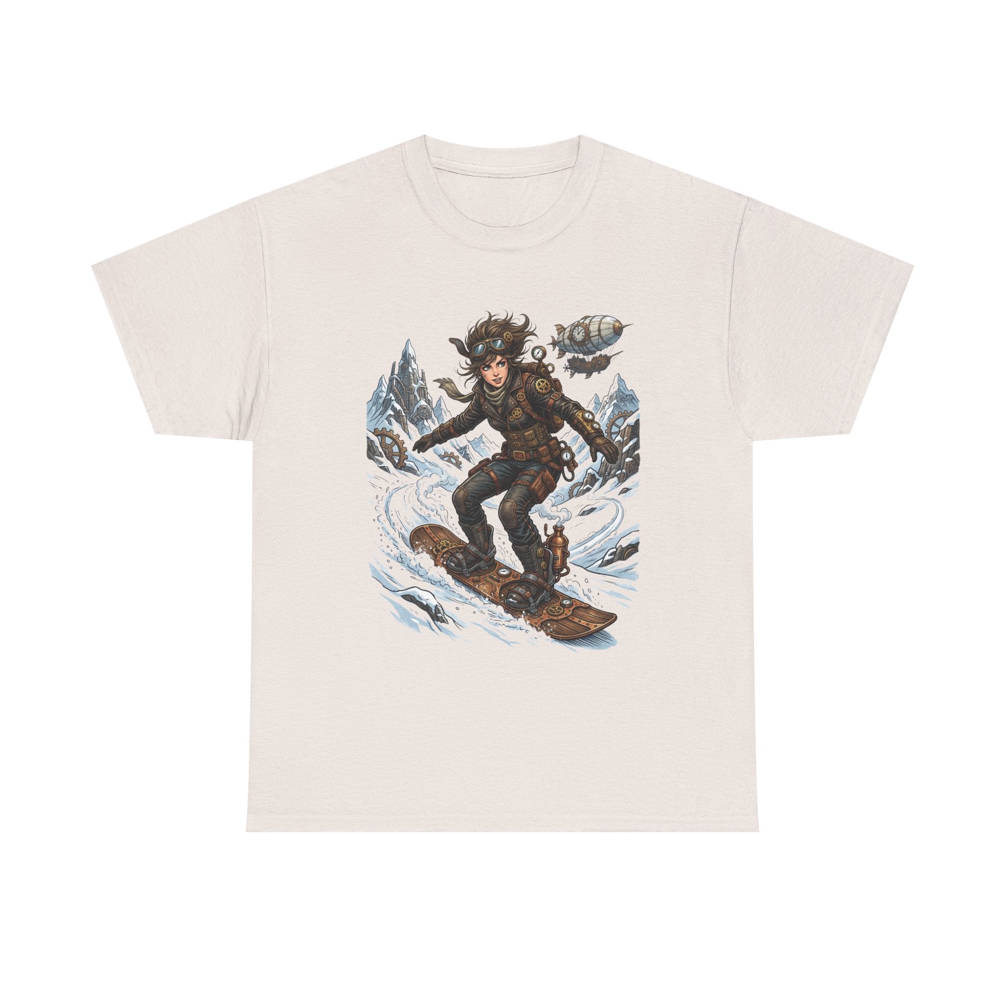 Steampunk Girl Snowboarder Graphic Tee — Winter Snowboarding Adventure Shirt