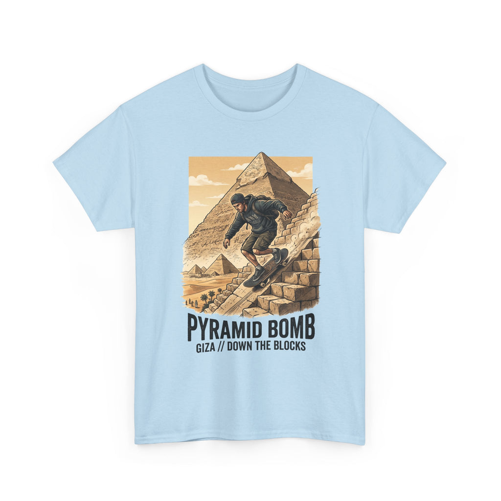 Pyramid Bomb Skateboarding T-Shirt — "Pyramid Bomb: Giza / Down The Blocks" Vintage Skate Tee