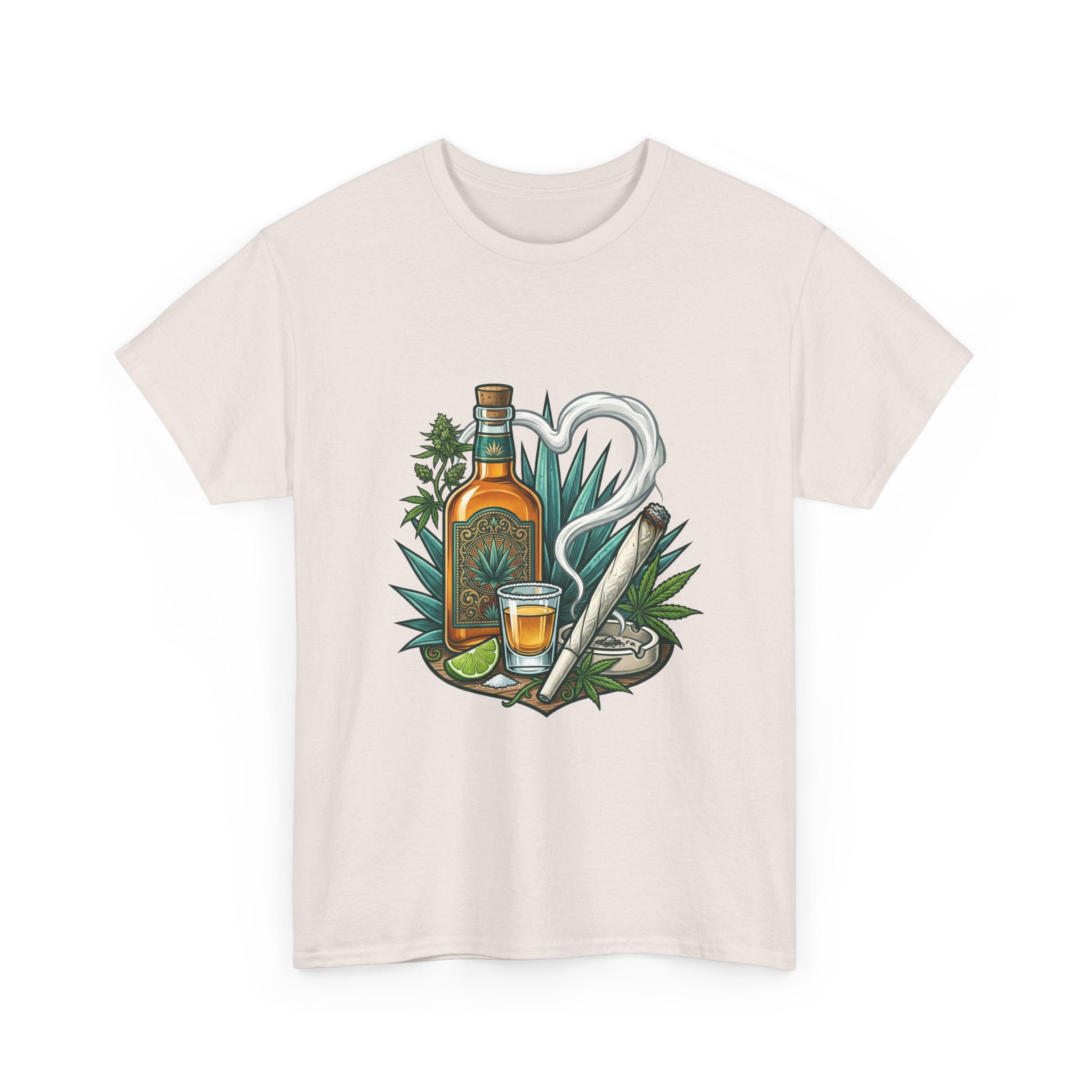 Tequila Bottle & Joint T‑Shirt — Agave Lime Margarita Design