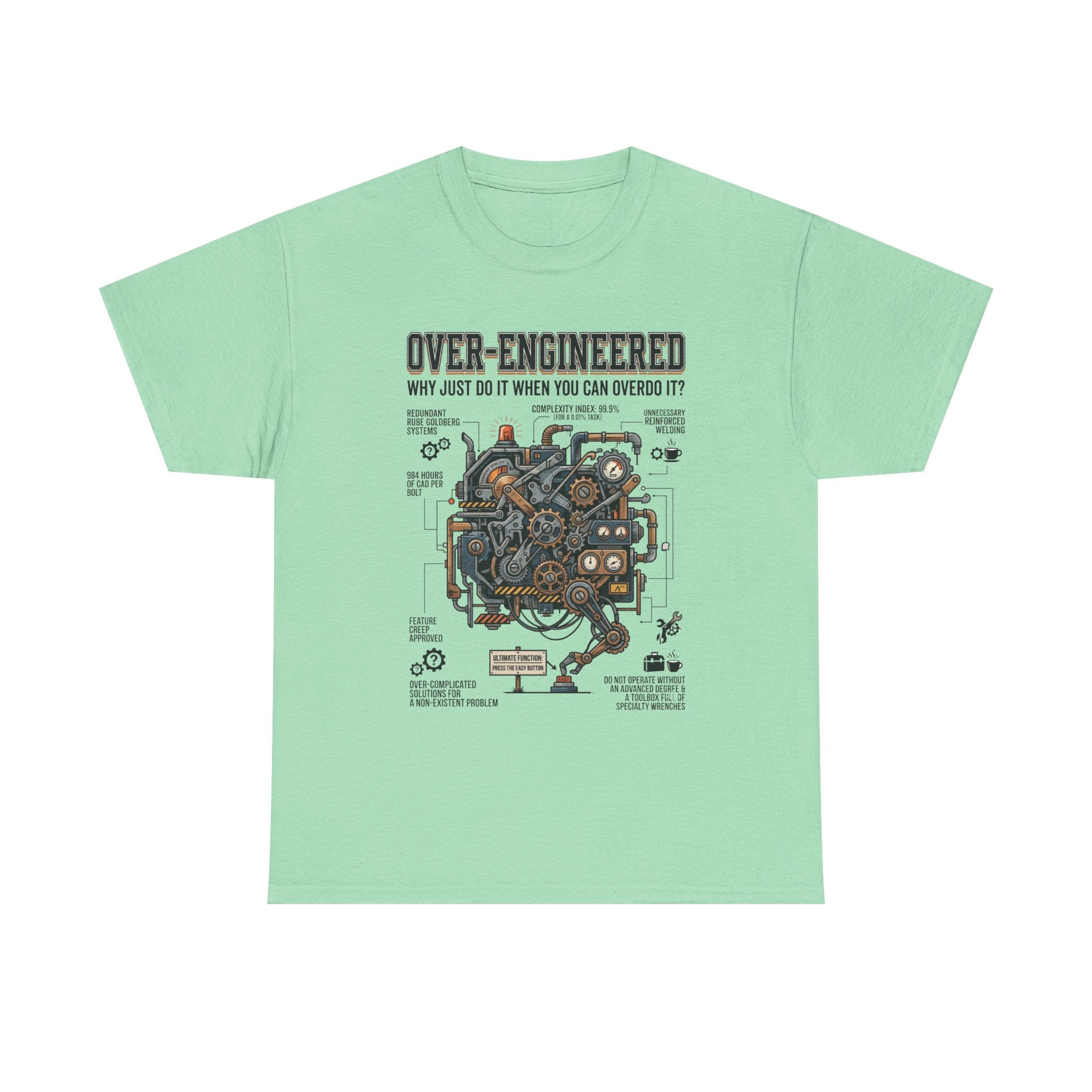 Over-Engineered Tee – Funny Engineer T-Shirt with Mechanical Brain Diagram