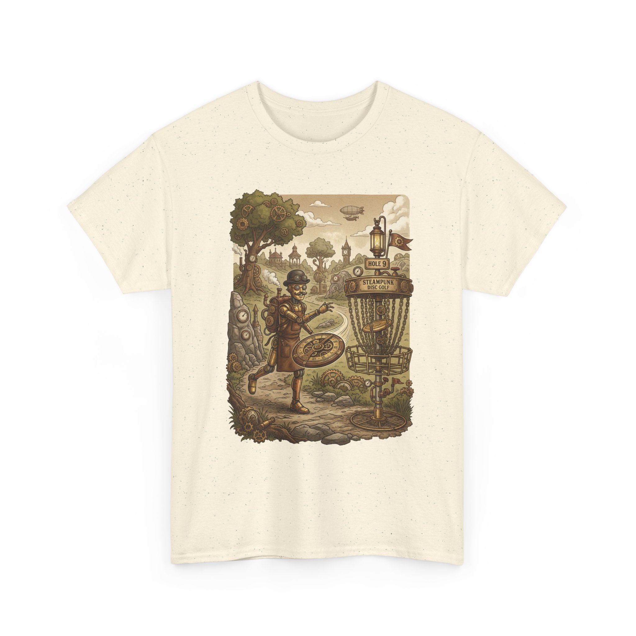 Steampunk Disc Golf Adventure Tee — Vintage Woodland Basket Design