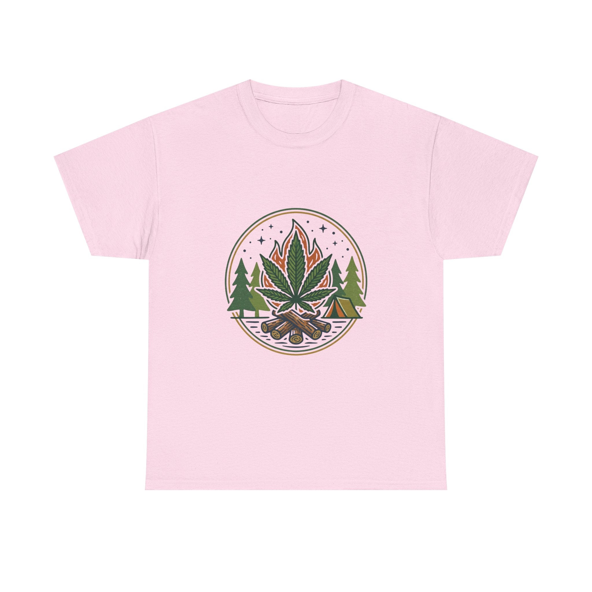 Cannabis Campfire Tee — Outdoor Weed Leaf Forest Graphic T-Shirt