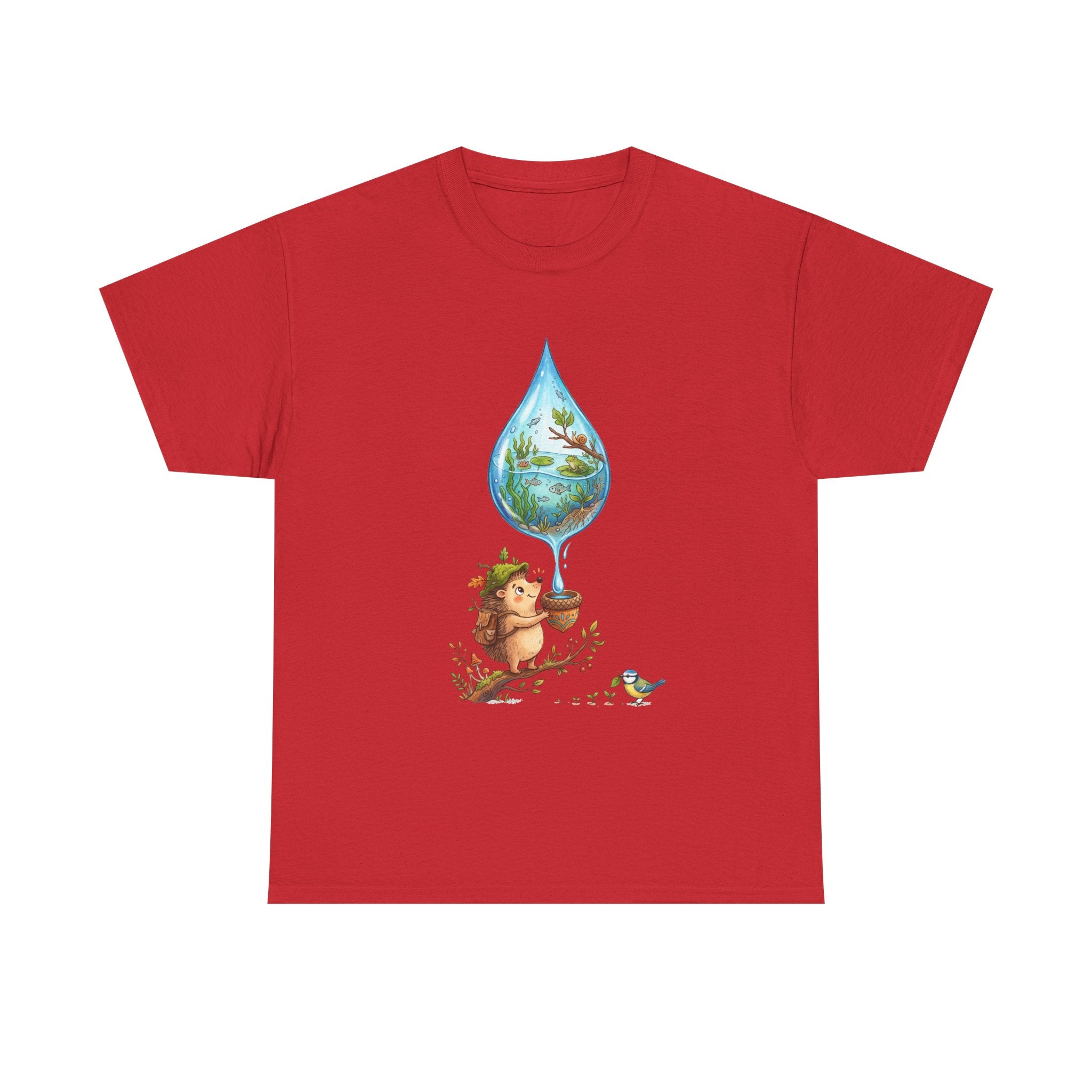 Eco Hedgehog Water Drop T‑Shirt — Wildlife Nature Illustration