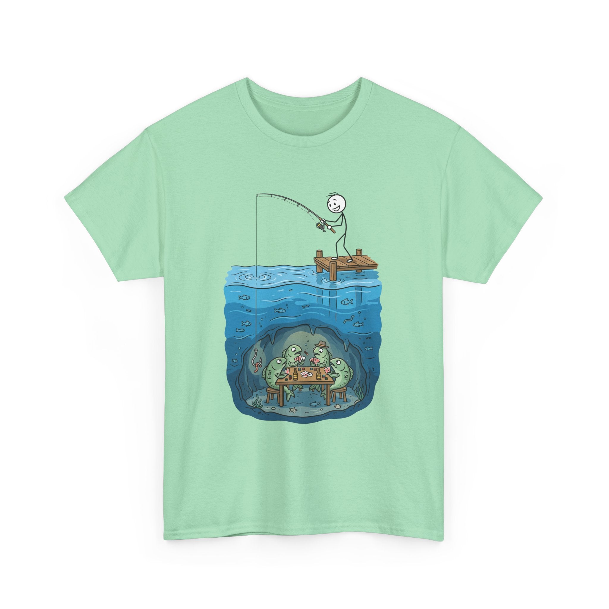 Fishing Tee — Underwater Surprise Cartoon T-Shirt (Fisherman & Sea Creatures)