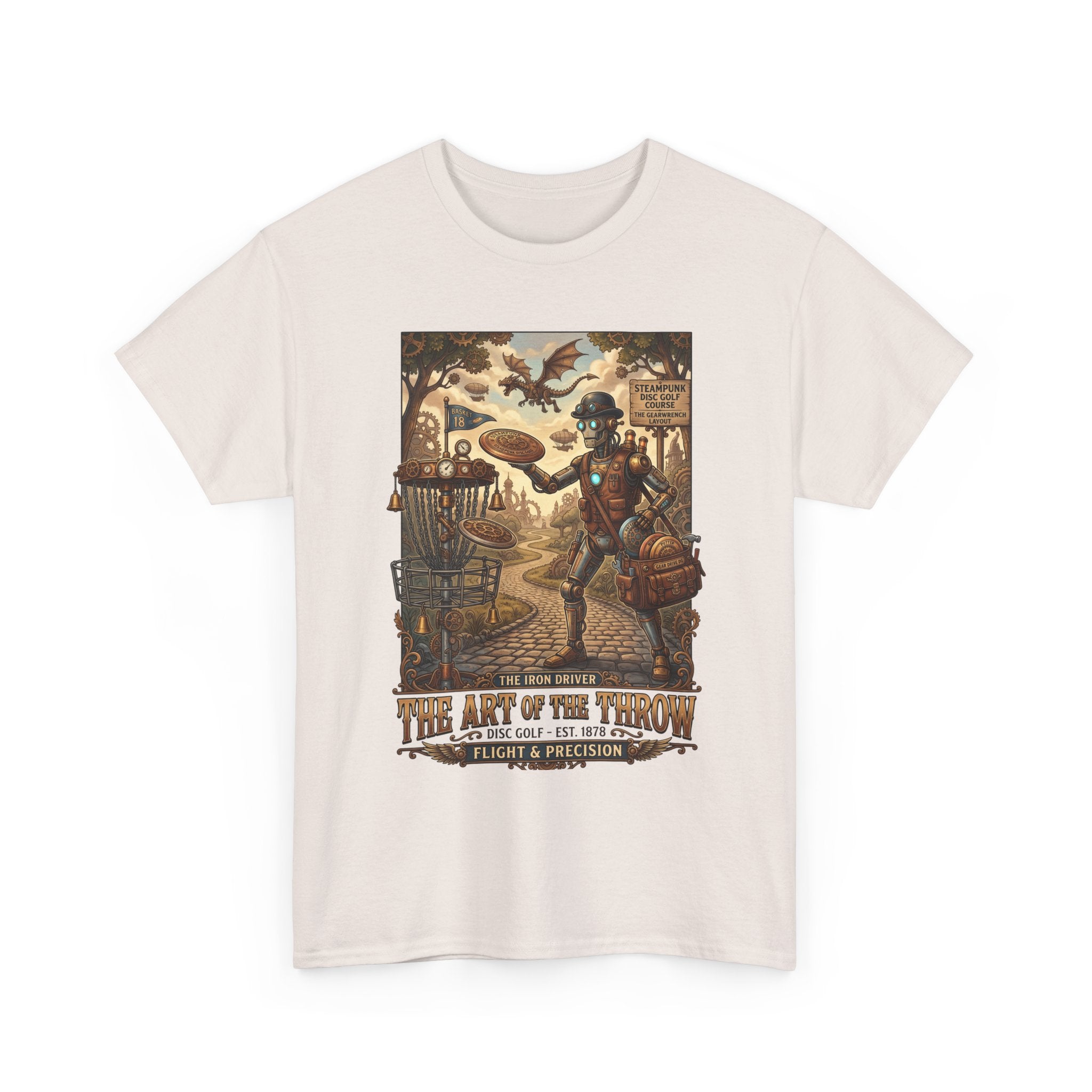 Steampunk Disc Golf T-Shirt — "The Art of the Throw" Vintage Disc Golfer Graphic Tee