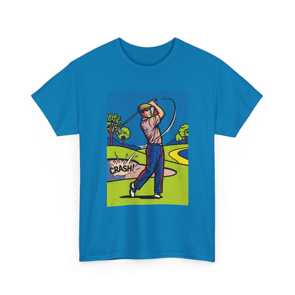 Golf Swing Pop Art T-Shirt — Vintage Comic 'Crash!' Graphic Tee