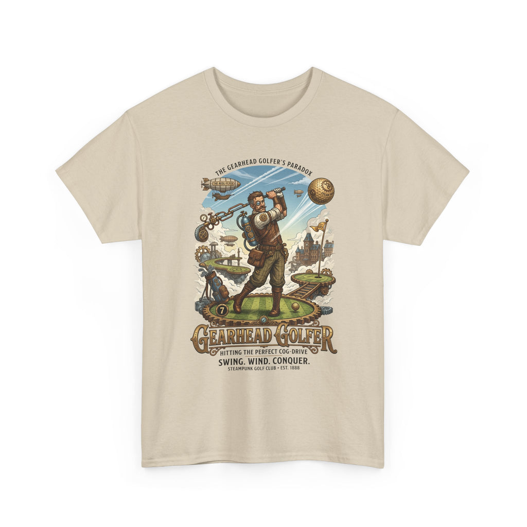 Steampunk Golf T-Shirt - 'Gearhead Golfer' Vintage Car & Golf Humor Tee