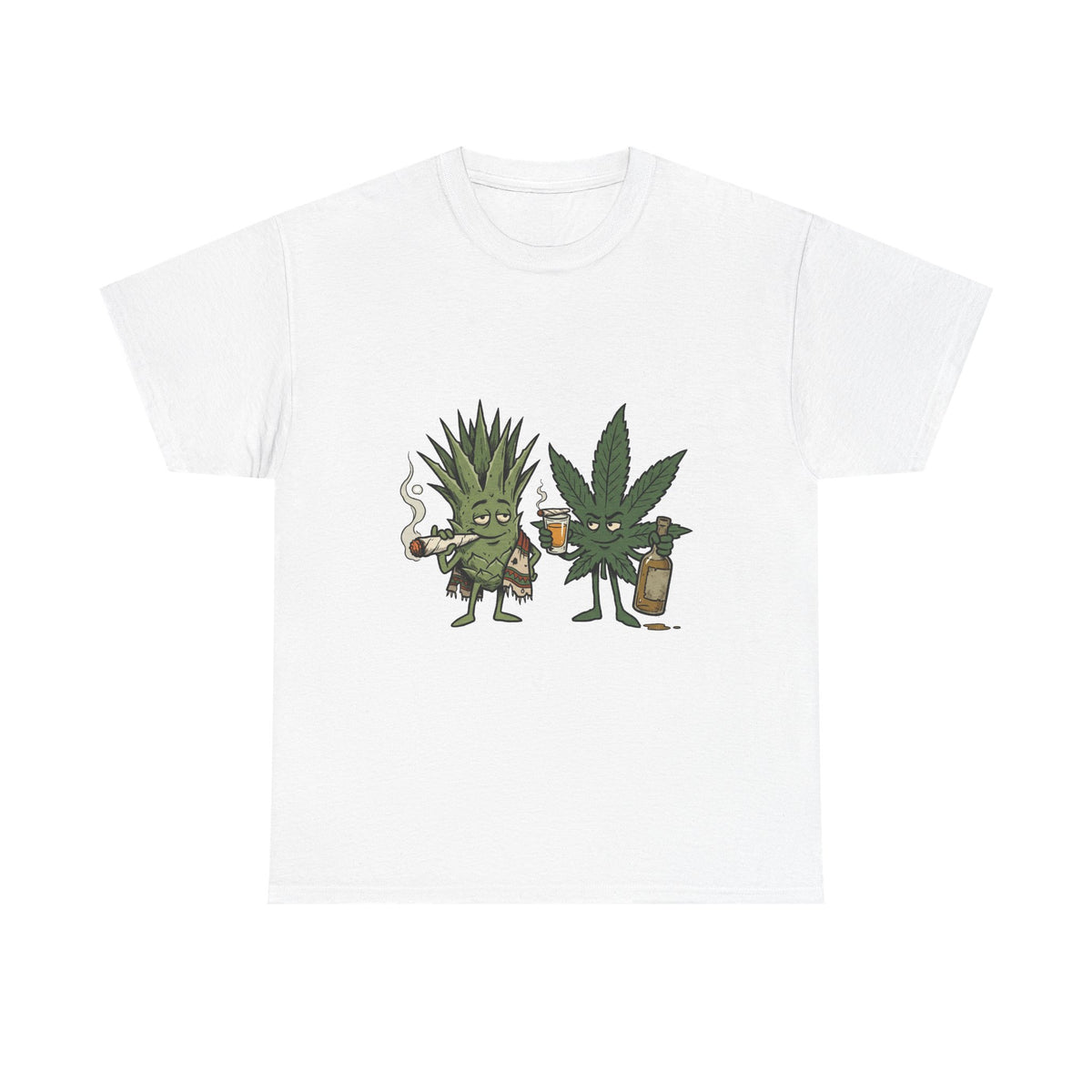 A Marijuana Leaf and Agave Friends T-Shirt – Funny Cannabis Leaf & Tequila Smoking Tee