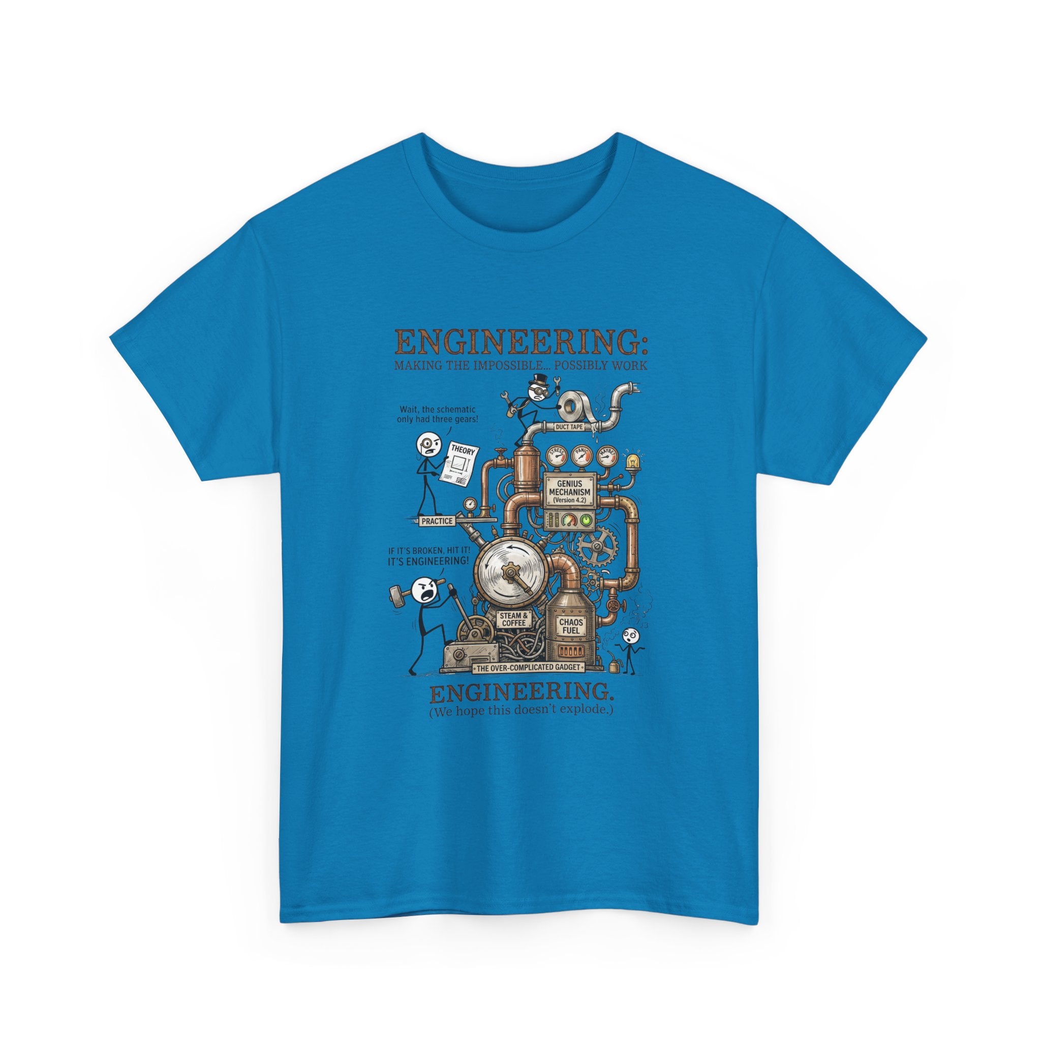 Steampunk Engineering Diagram T-Shirt — Vintage Machine Blueprint Tee for Engineers