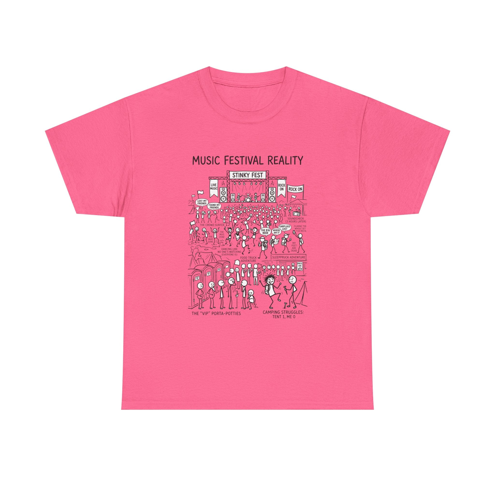 T-Shirt — "Music Festival Reality" Cartoon Illustration Tee