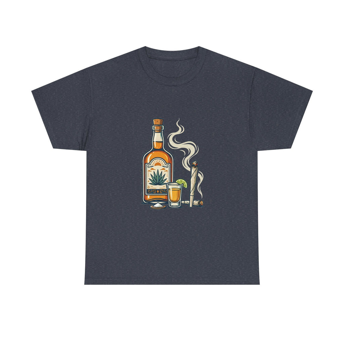 1 Tequila & Joint T-Shirt — Mexican Agave Bottle with Shot Glass and Joint Graphic