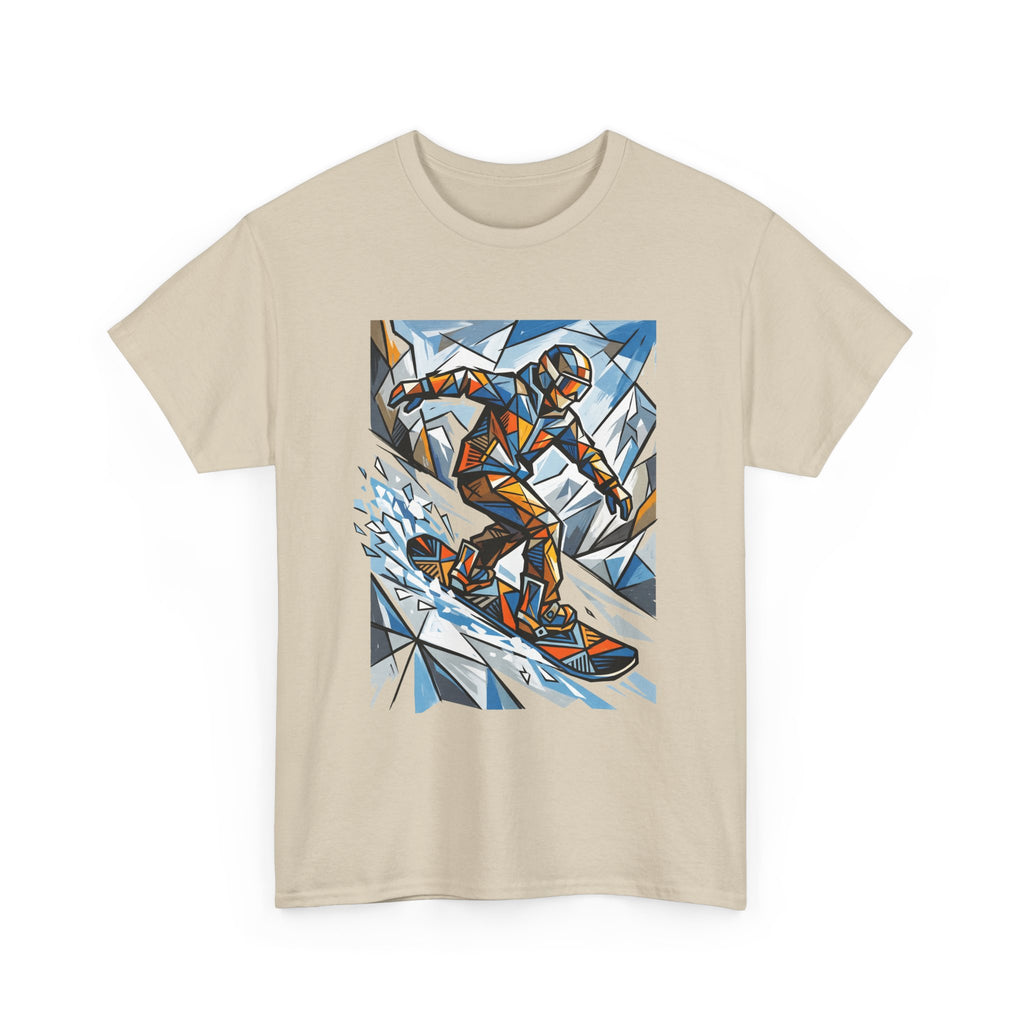 Snowboarder Geometric Art T-Shirt — Abstract Winter Sports Graphic Tee