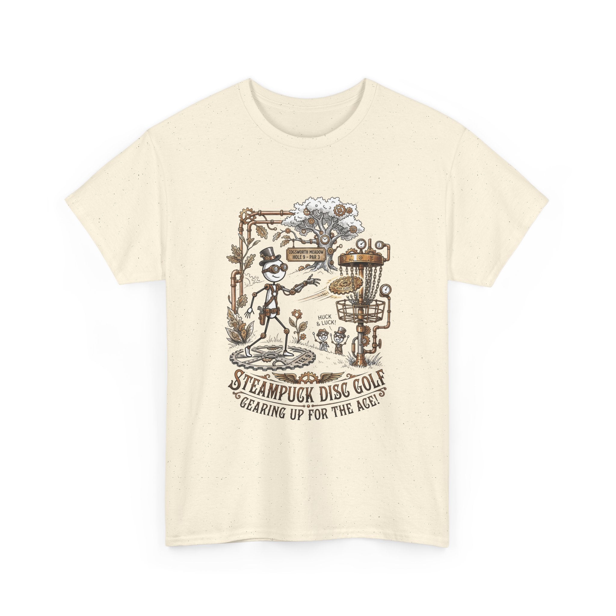 Steampunk Disc Golf T-Shirt — "Gearing Up for the Ace" Vintage Disc Golf Tee