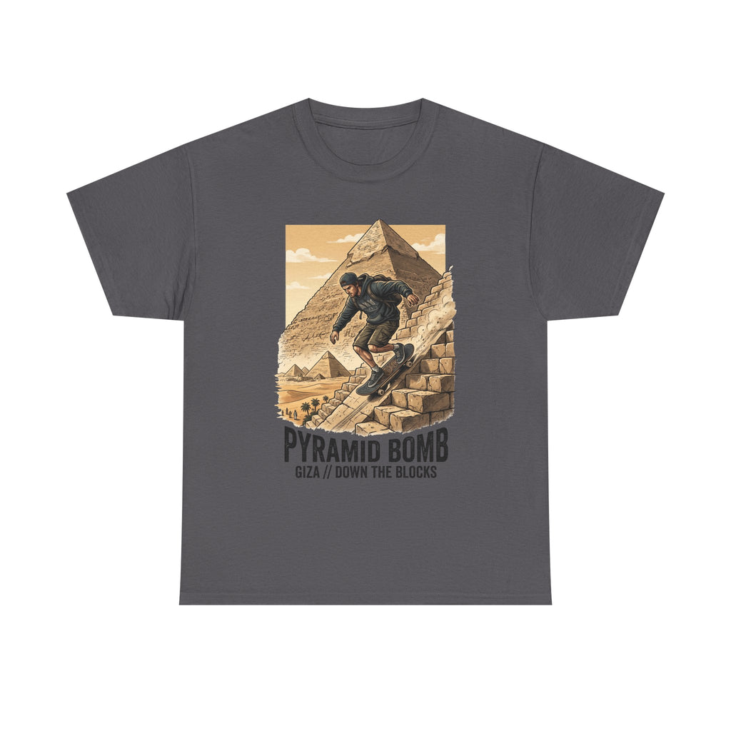 Pyramid Bomb Skateboarding T-Shirt — "Pyramid Bomb: Giza / Down The Blocks" Vintage Skate Tee