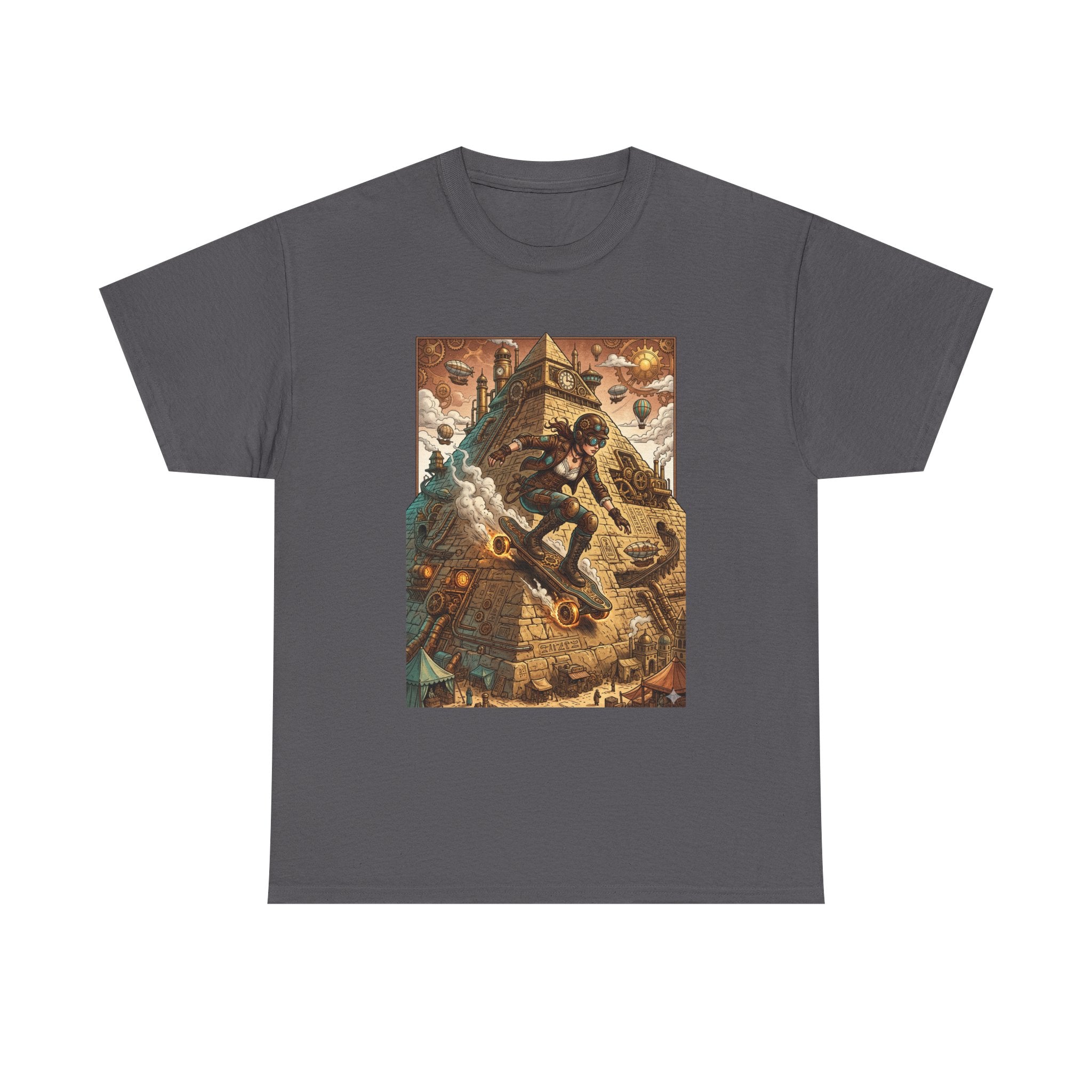 Steampunk Girl Skateboarder Art Print Tee Pyramid