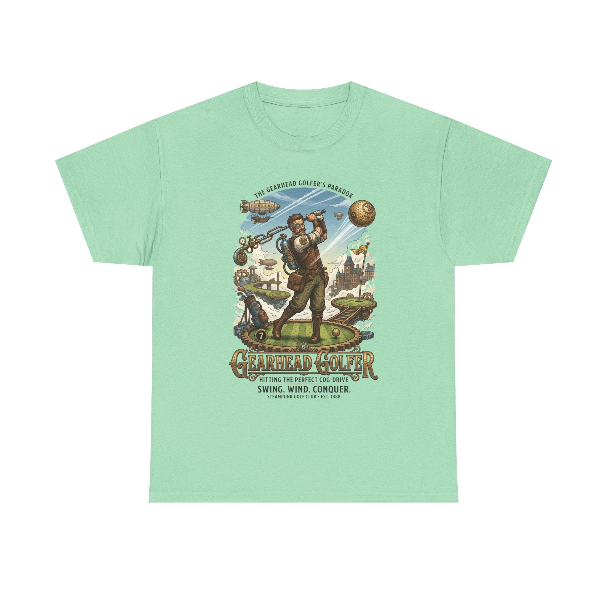 Steampunk Golf T-Shirt - 'Gearhead Golfer' Vintage Car & Golf Humor Tee