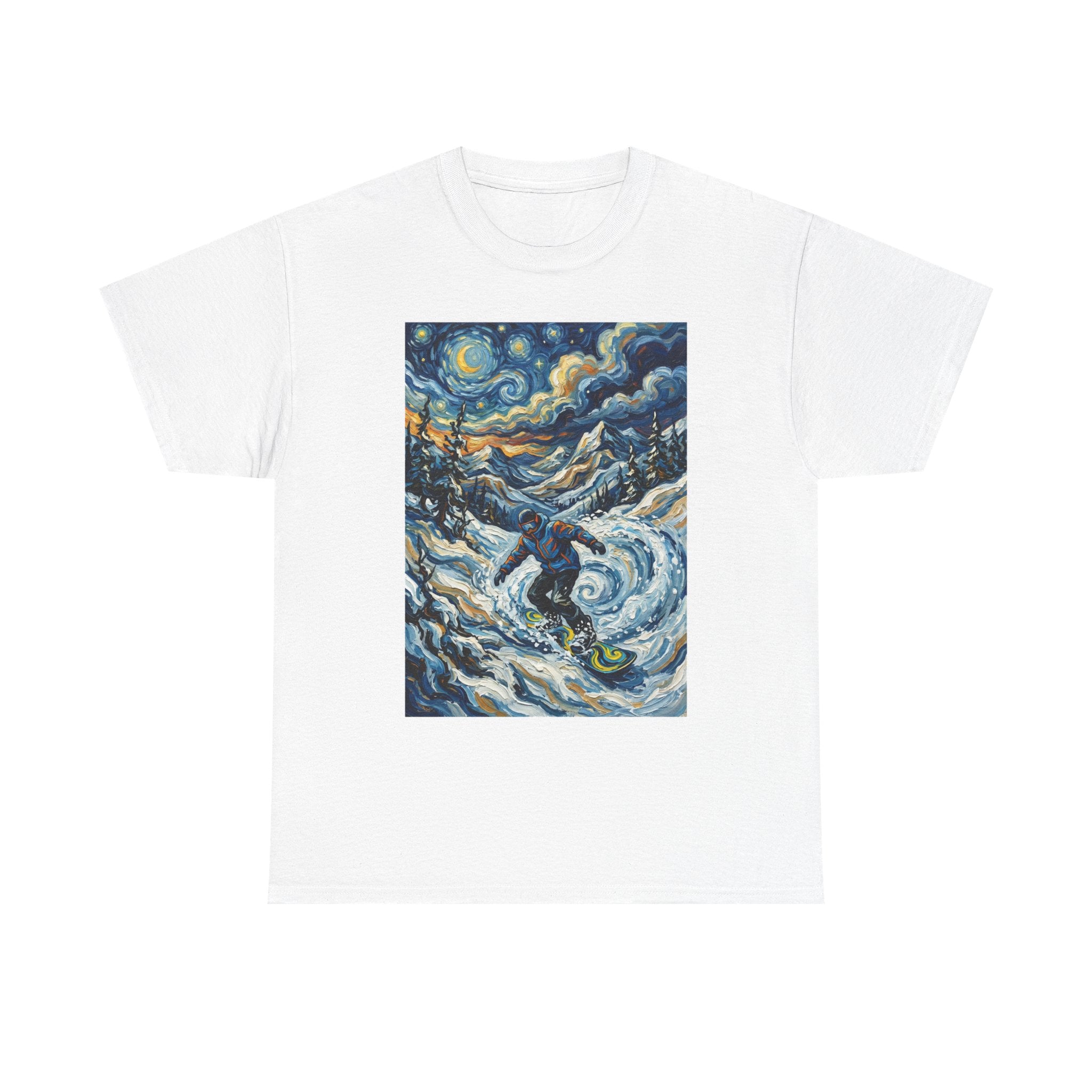 Snowboarder Van Gogh Style Tee — Starry Night Snowboarding Graphic Shirt