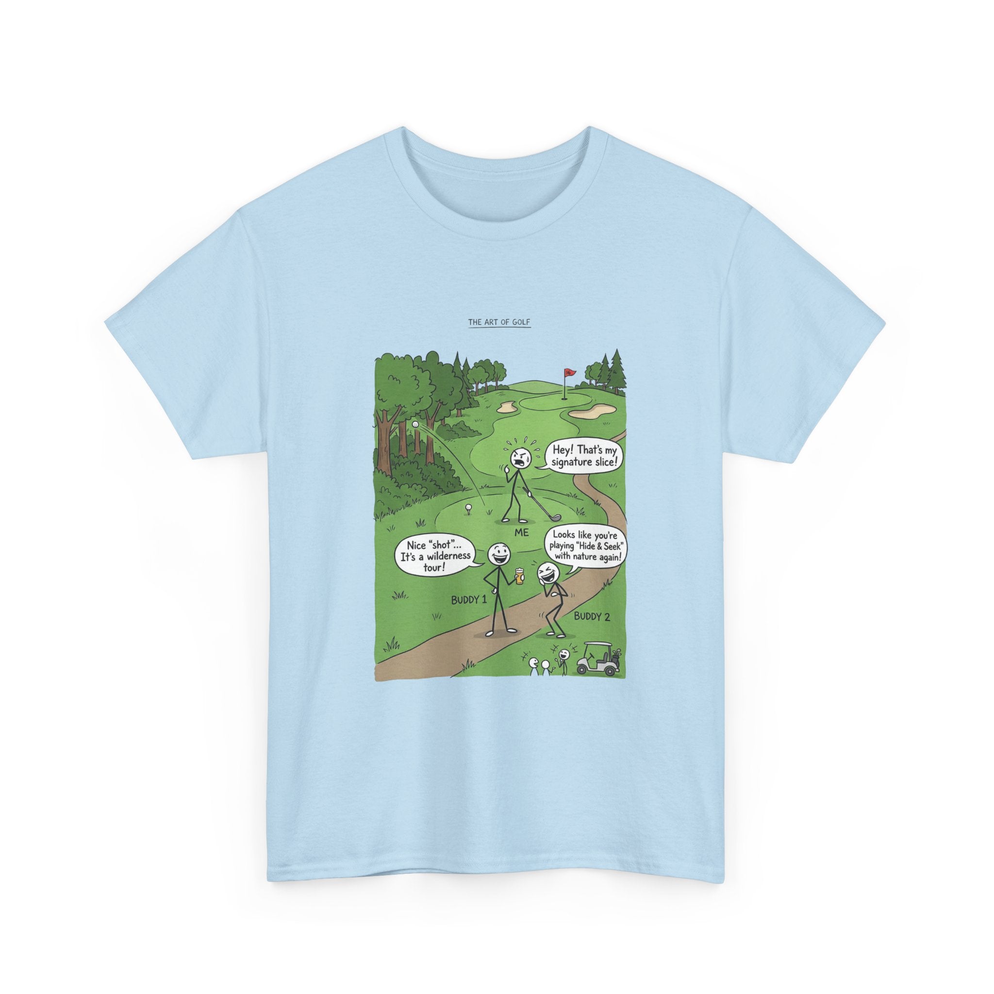 Golf Cartoons Graphic Tee — Funny Golf Humor T-Shirt ("Fore! That's a Mulligan, Dad")