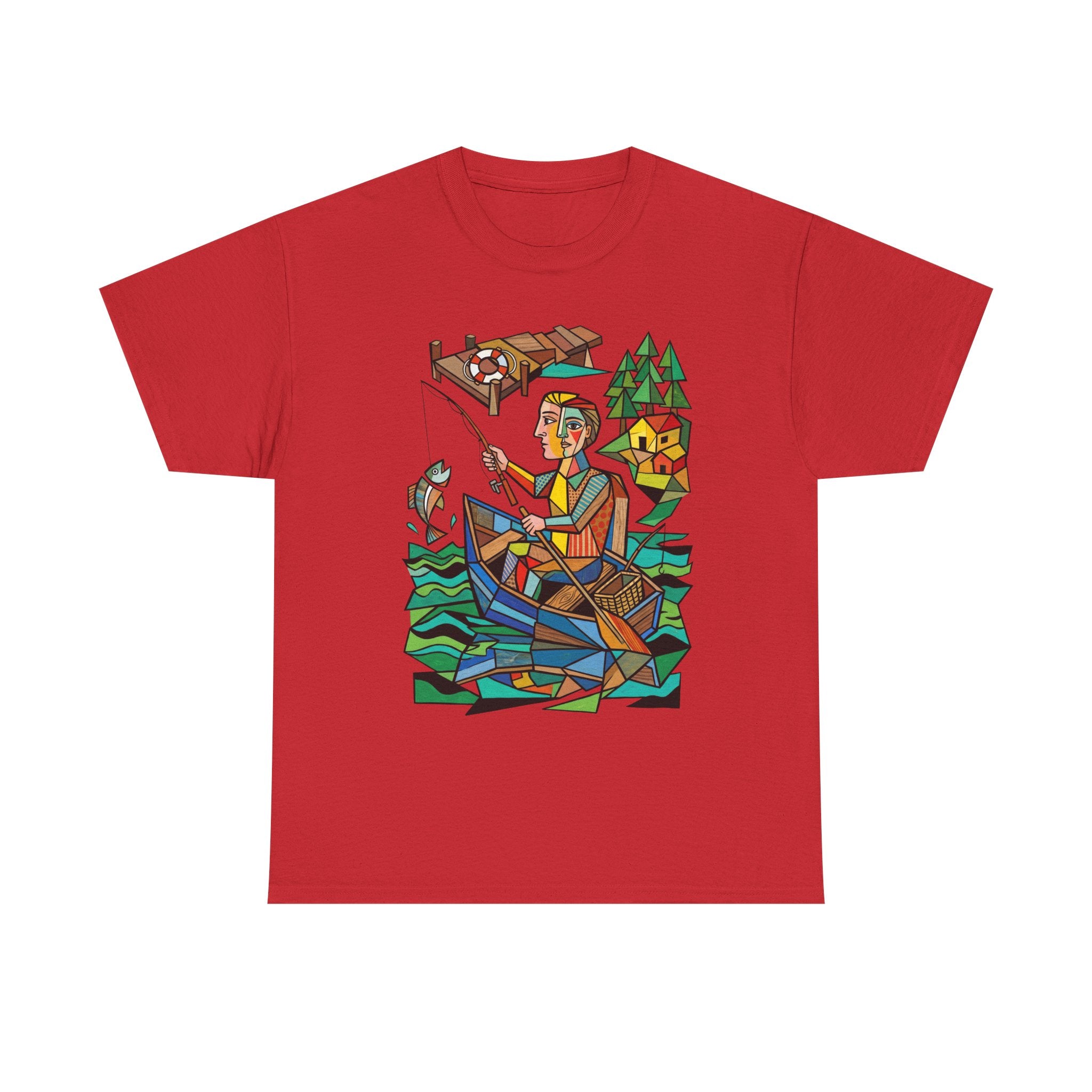 Fishing Canoe T-Shirt — Colorful Stained-Glass Angler Graphic Tee