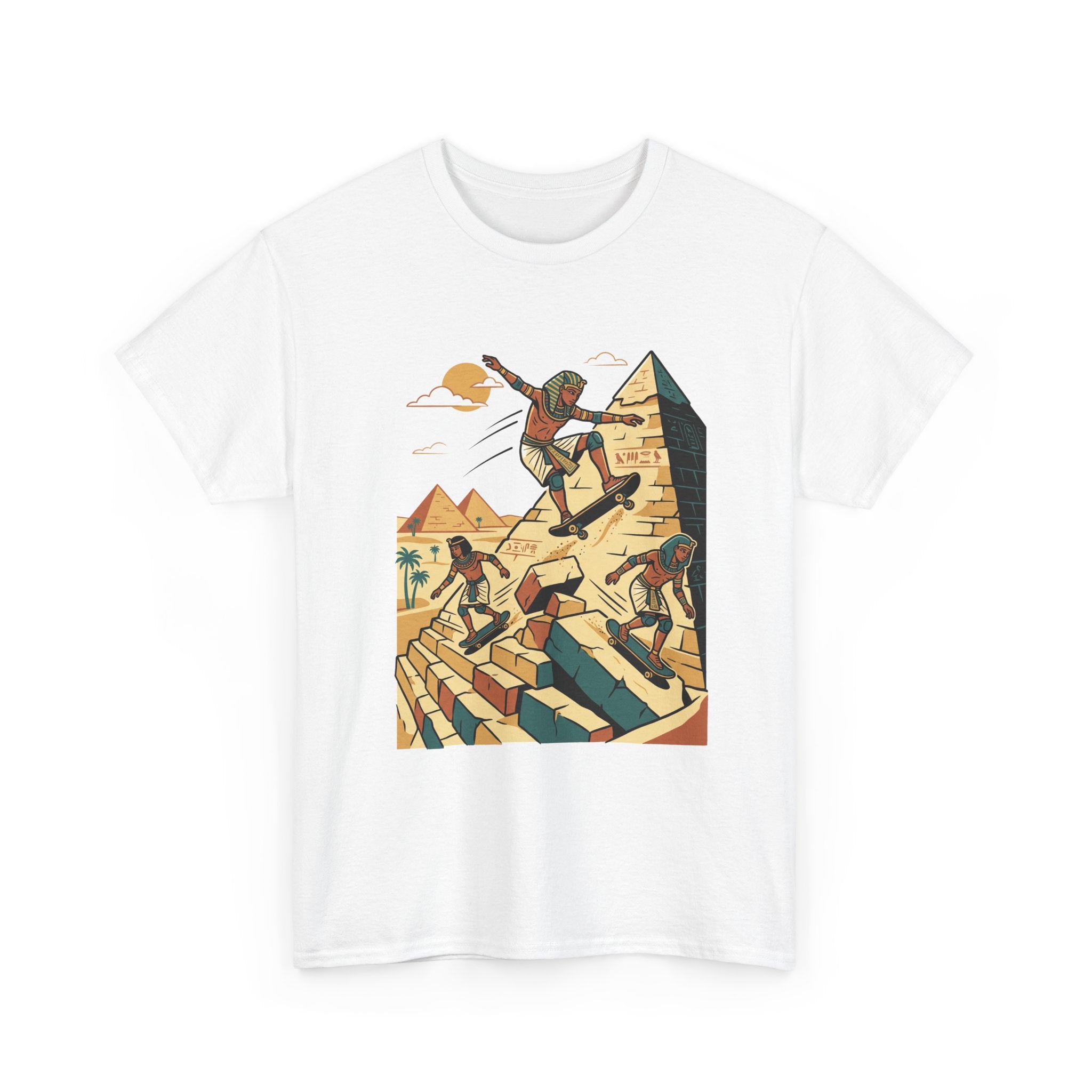 Egyptian Pyramid Skateboard T‑Shirt — Retro Skateboarding Pharaohs Graphic Tee