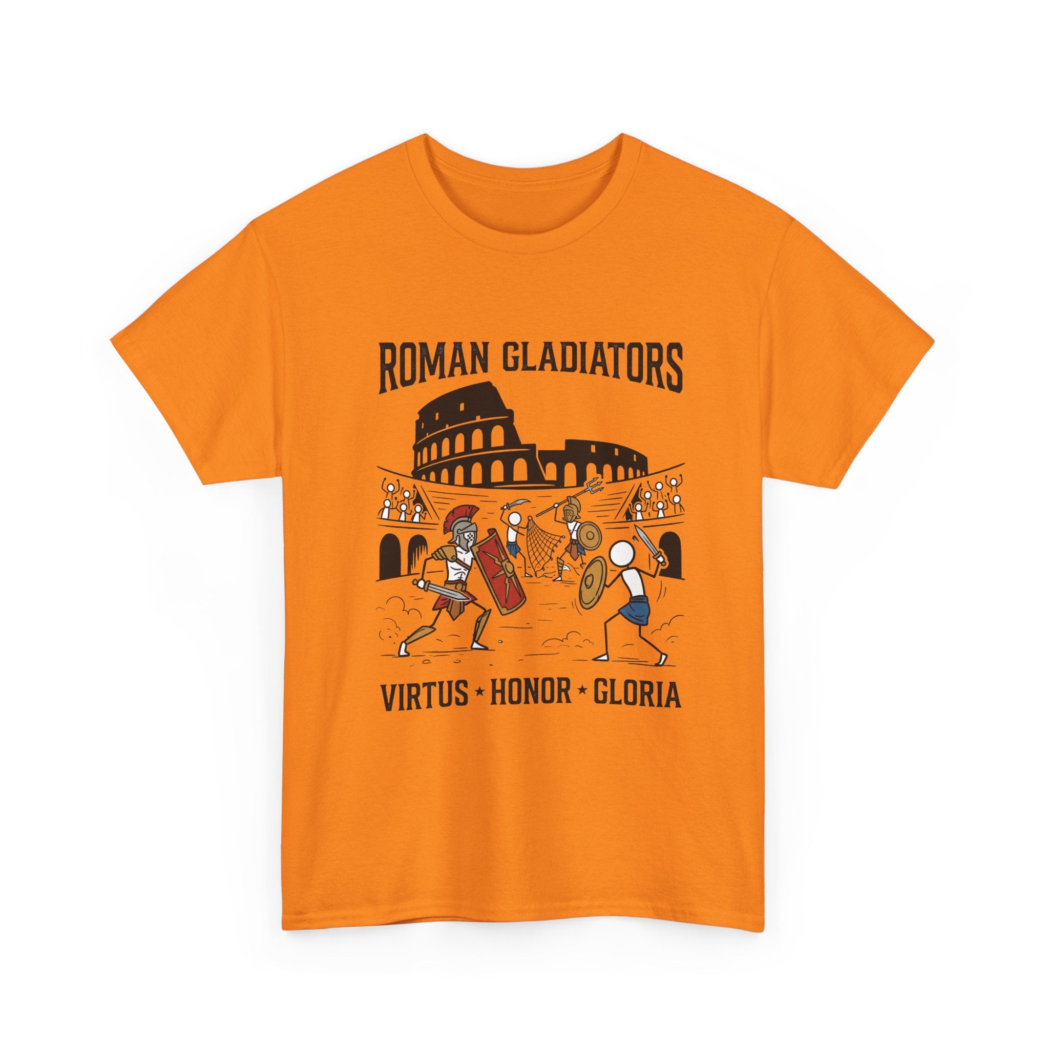 Roman Gladiators T-Shirt — Colosseum Design with "Virtus • Honor • Gloria"