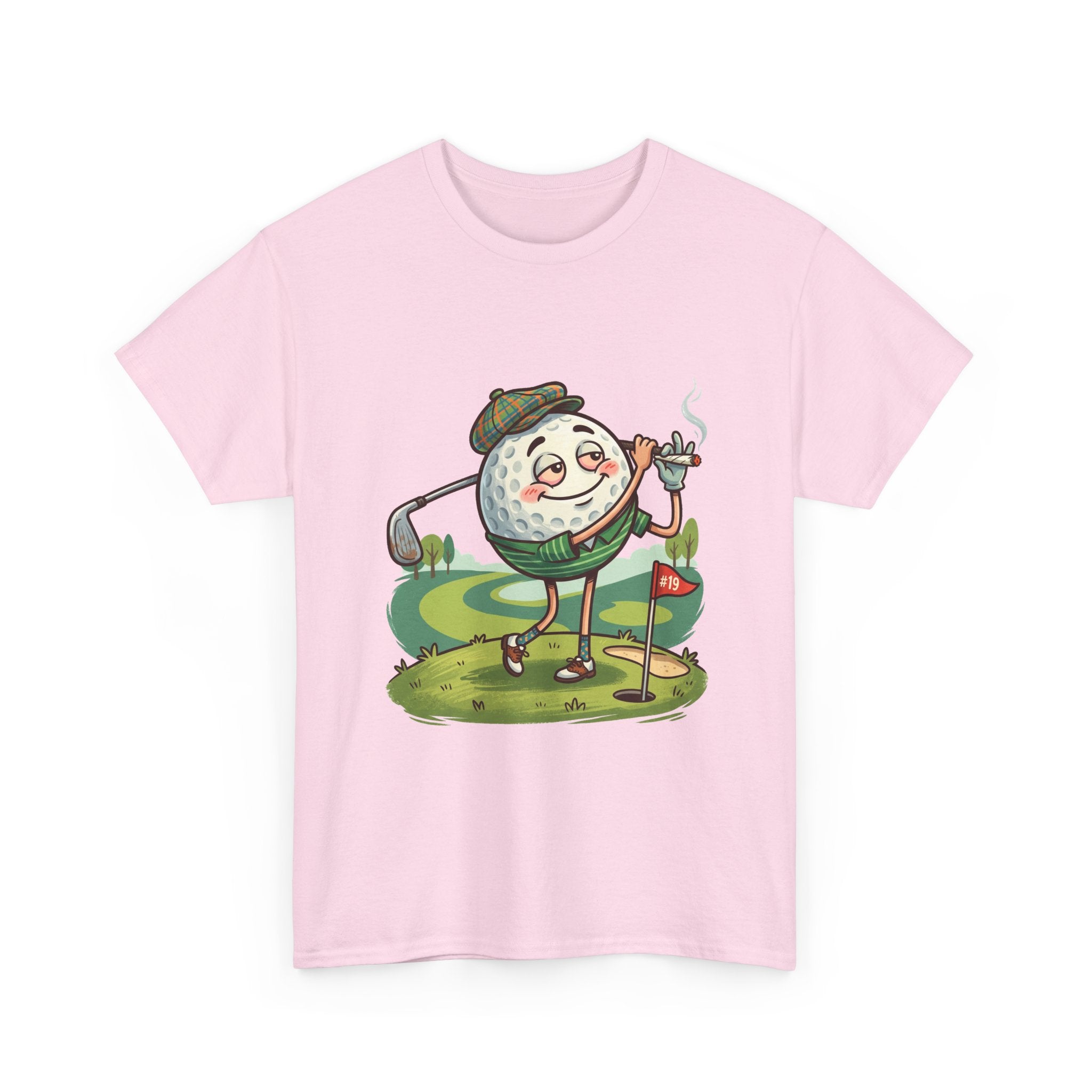 Golf Ball Character Weed T‑Shirt — Funny Retro Golfer Cartoon Tee