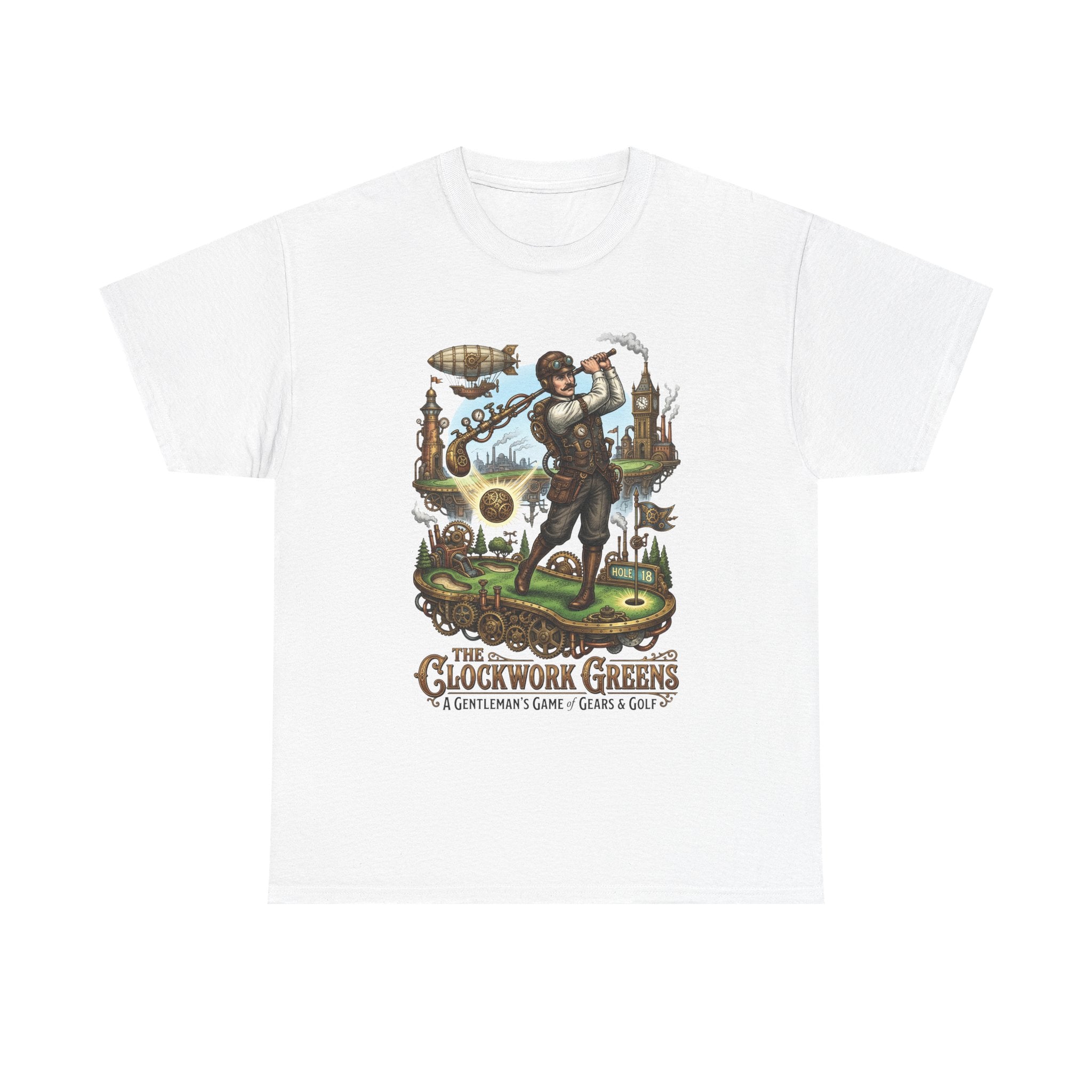 Golf Steampunk T-Shirt — "The Clockwork Greens" Vintage Golfing Design