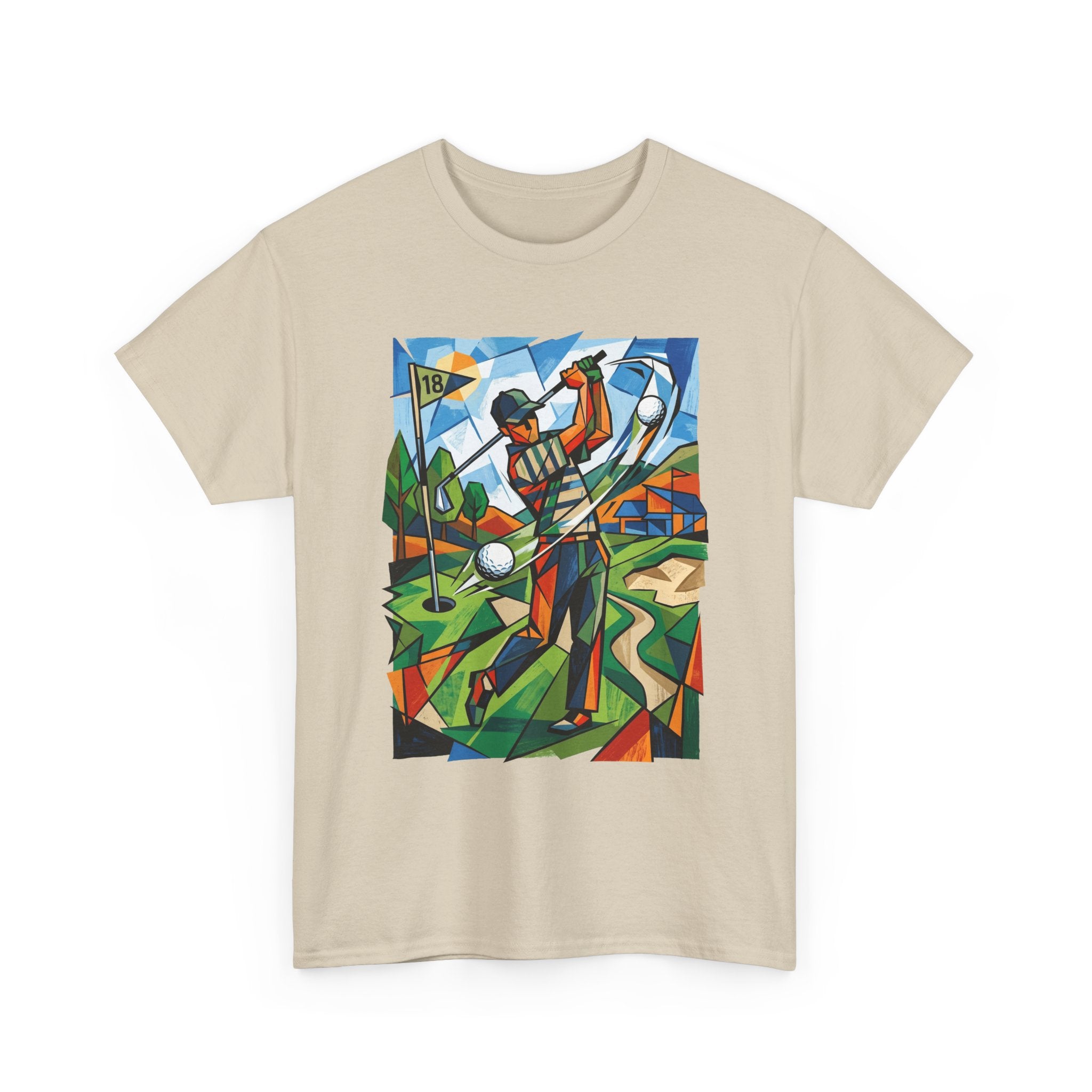 Golf Swing Art T-Shirt — Colorful Cubist Golfer Graphic Tee