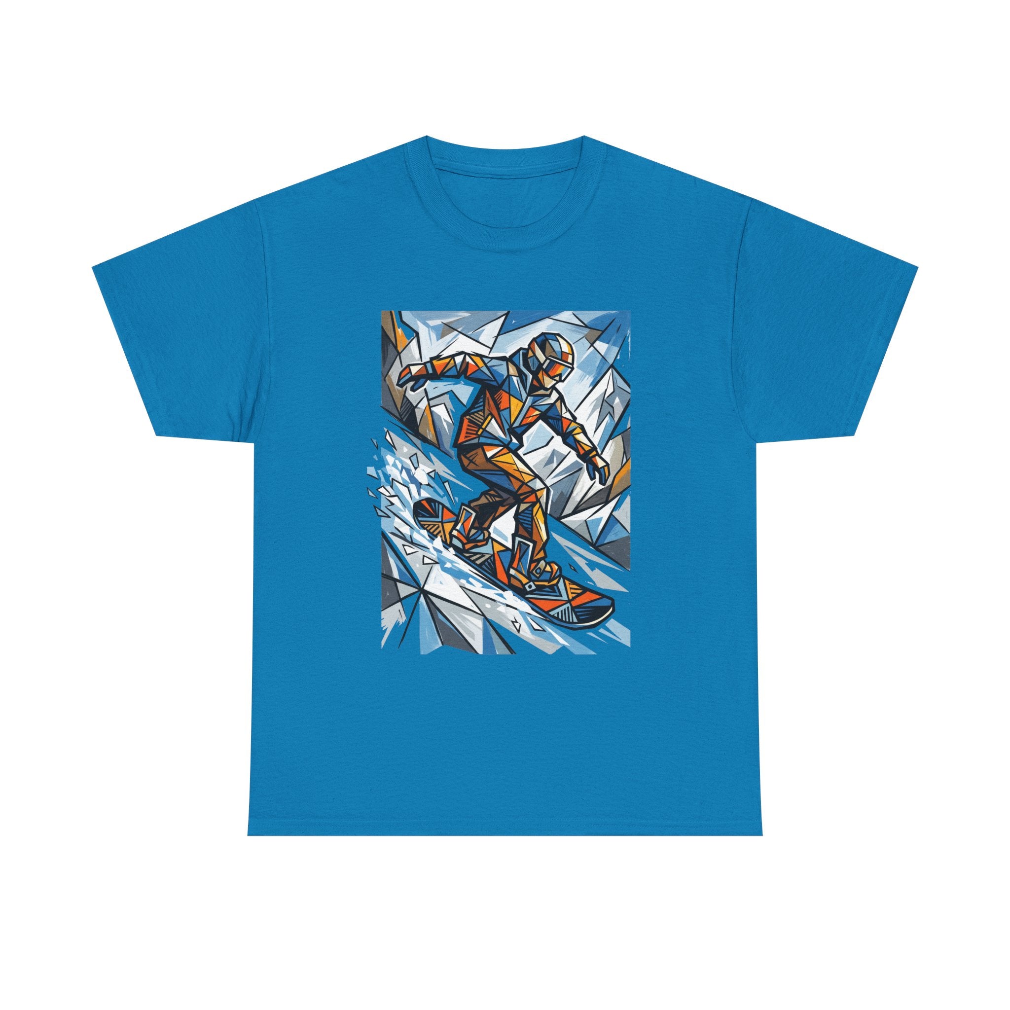 Snowboarder Geometric Art T-Shirt — Abstract Winter Sports Graphic Tee