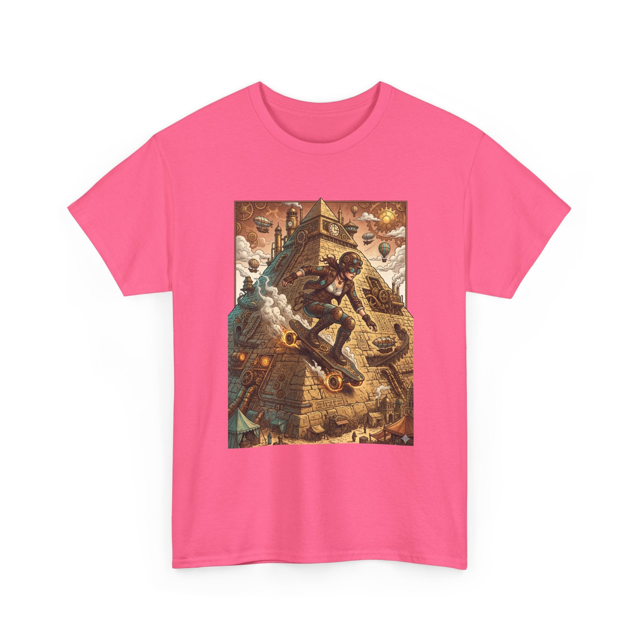 Steampunk Girl Skateboarder Art Print Tee Pyramid